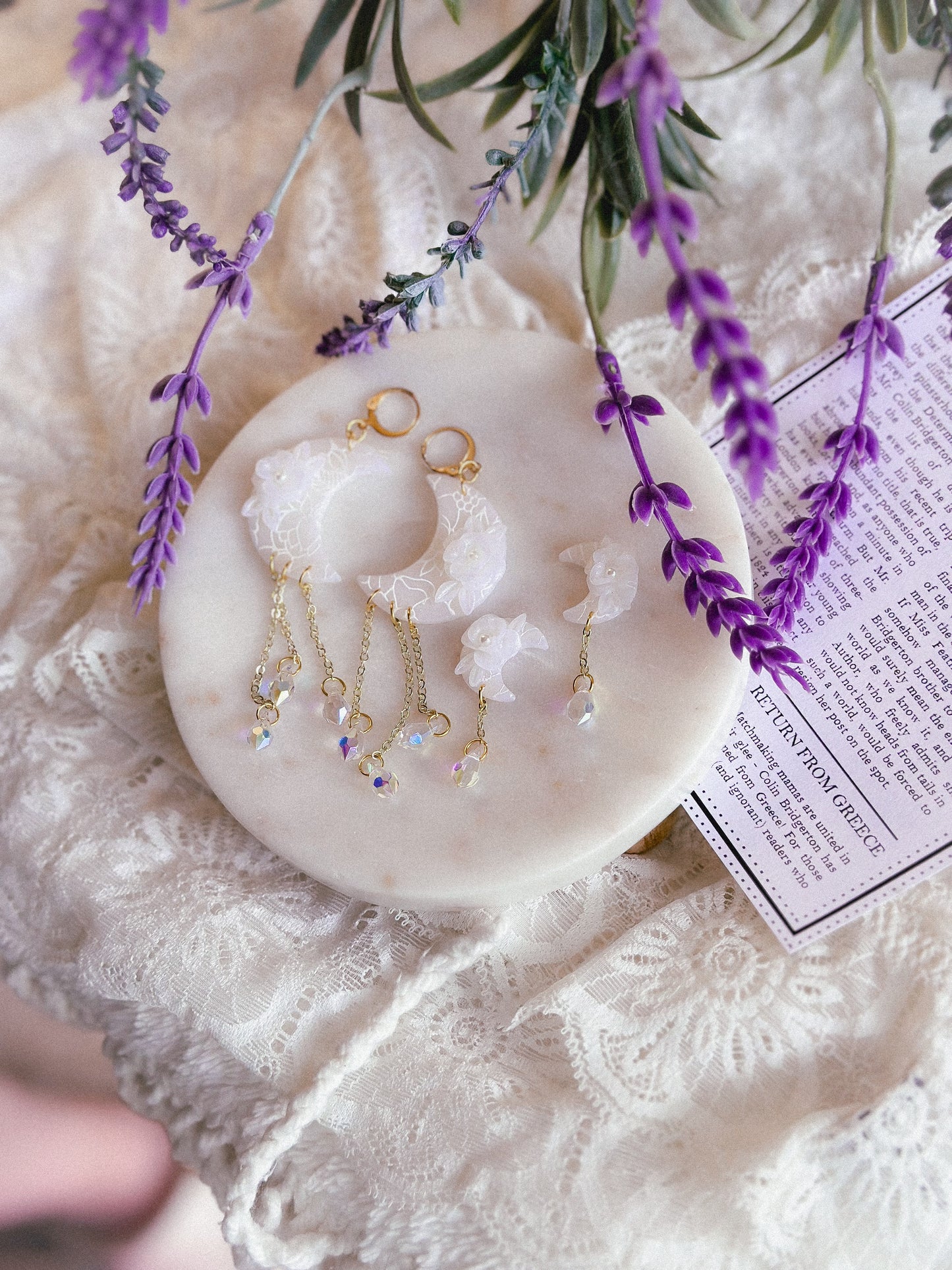 Translucent Floral Prism Moon Studs
