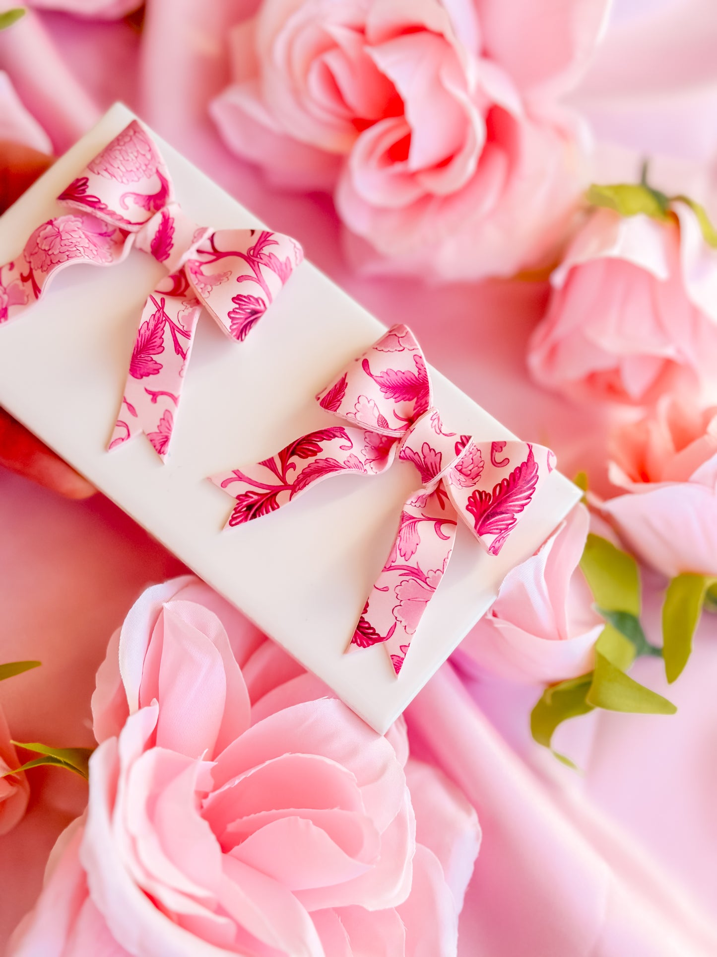 Pink Chinoiserie Bows Statement Studs