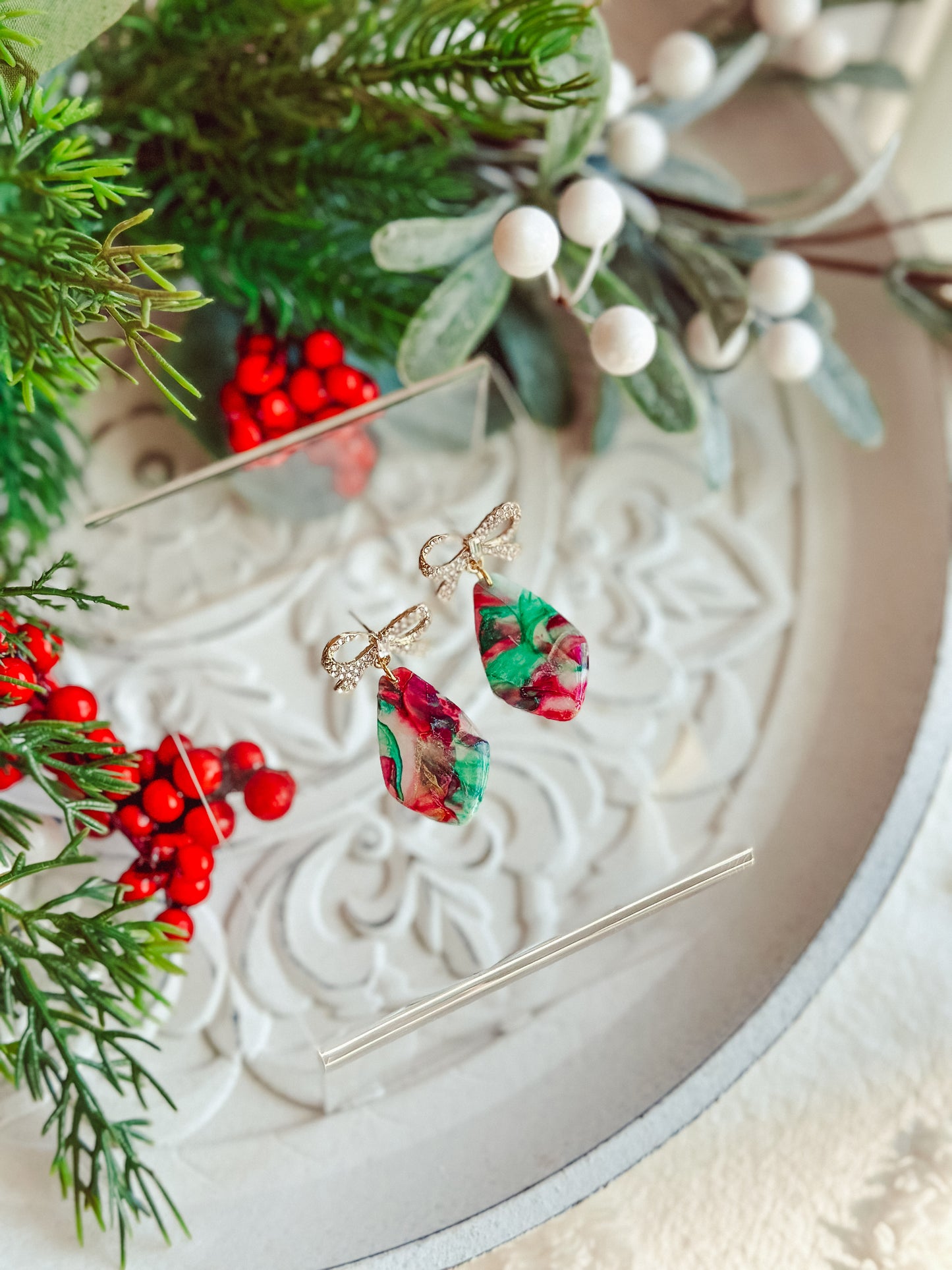 Holiday Stained Glass Drops w/ Sparkly Bow Top