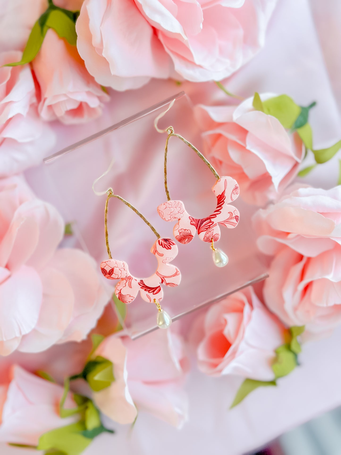Peach Fuzz Chinoiserie Teardrop Dangles