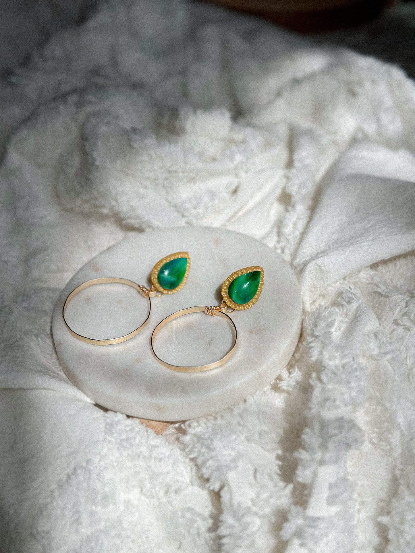 Caladan Green Gold Hammered Hoop Earrings