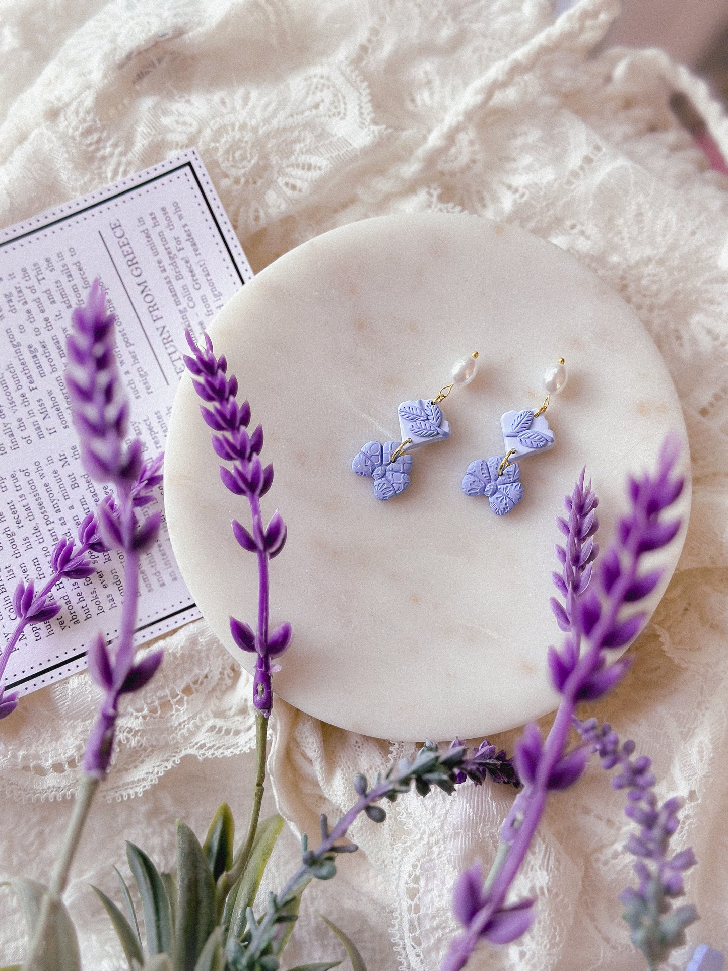Eloise Blue Floral Bow Pearl Studs