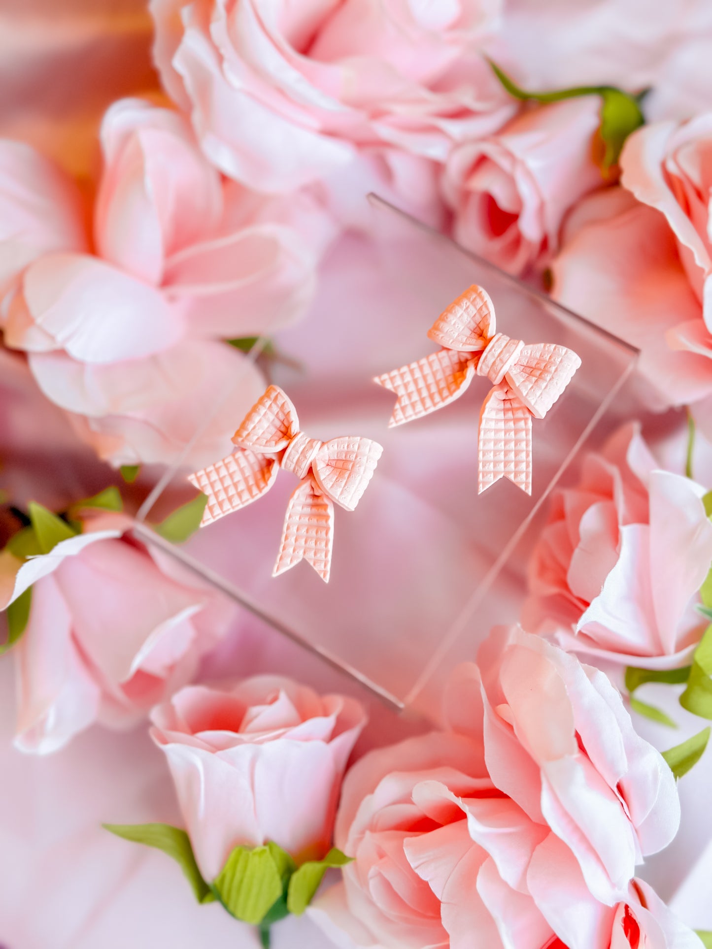 Peach Fuzz Bows Studs