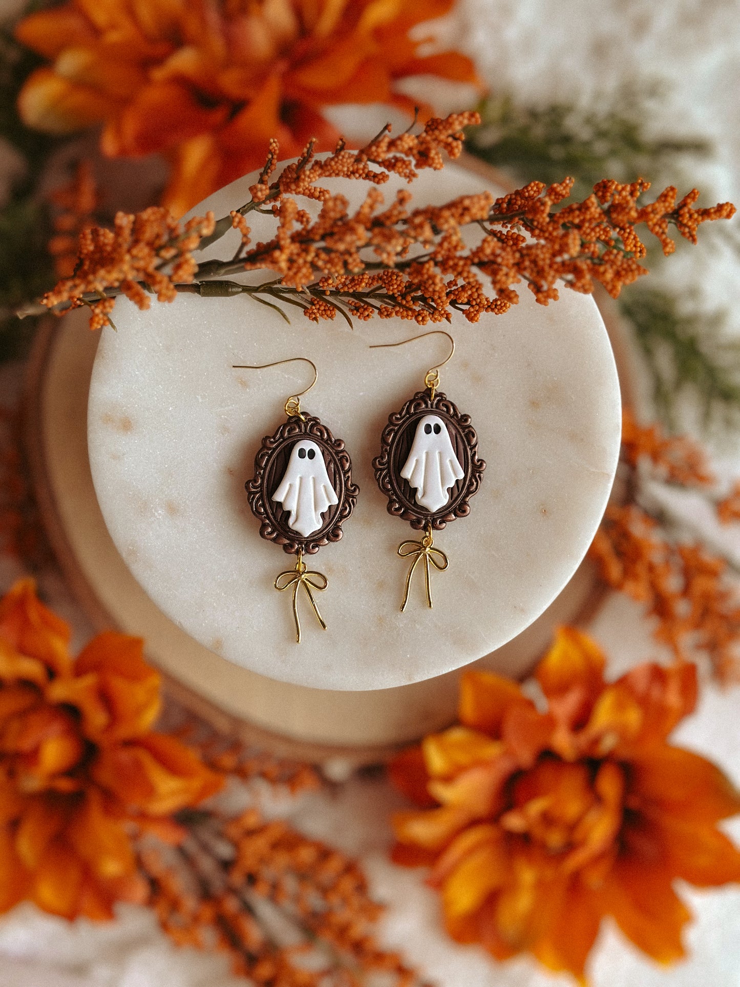 Vintage Ghostie Portrait Dangle polymer clay earrings haunted portrait
