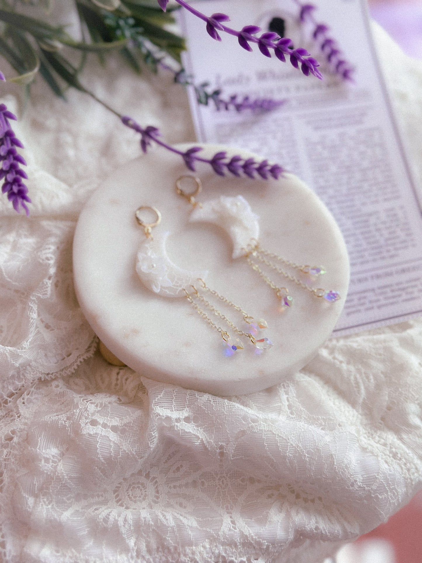 Translucent Floral Prism Moon Dangles