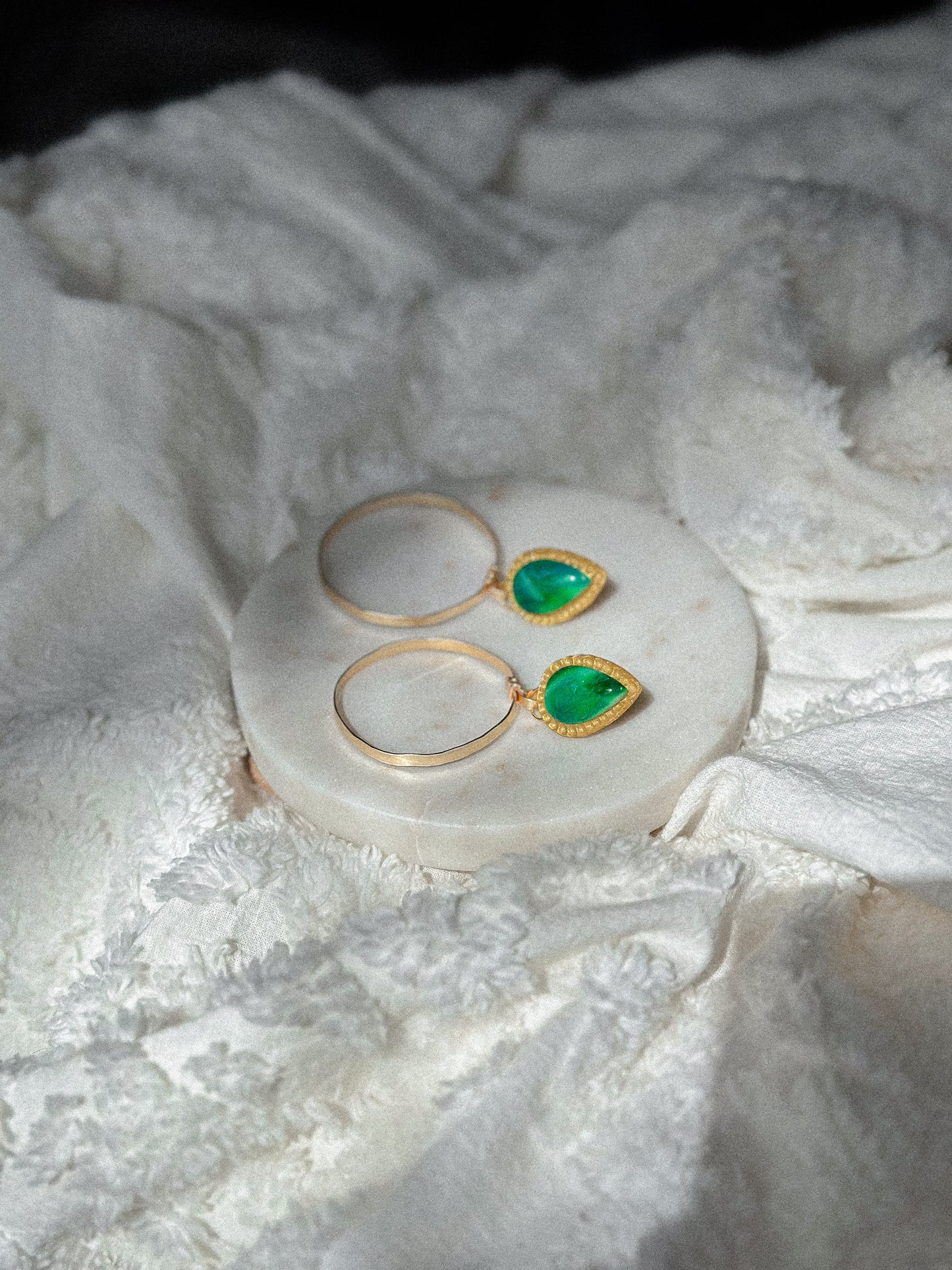 Caladan Green Gold Hammered Hoop Earrings