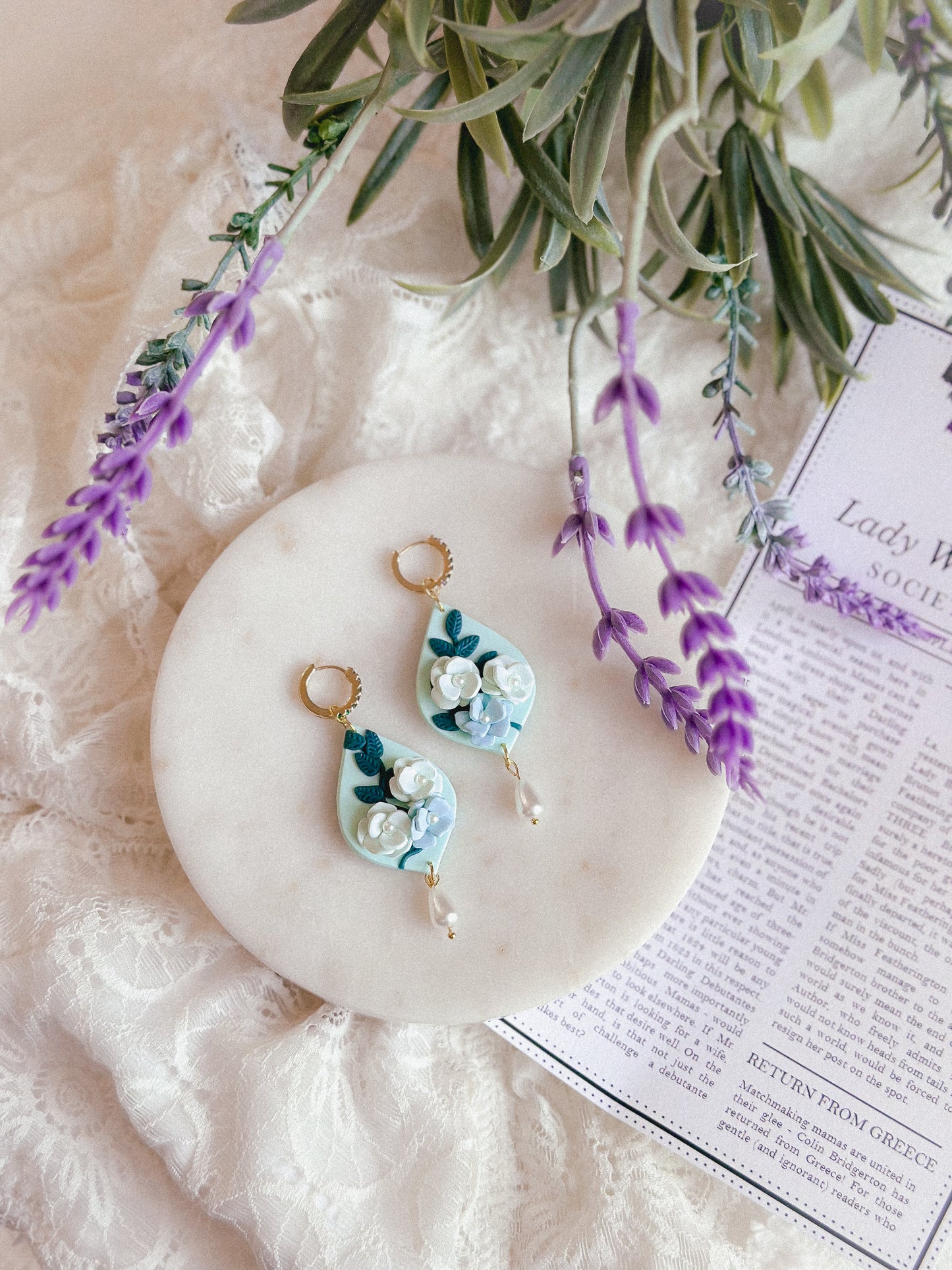 Penelope Mint Floral Pearl Drops