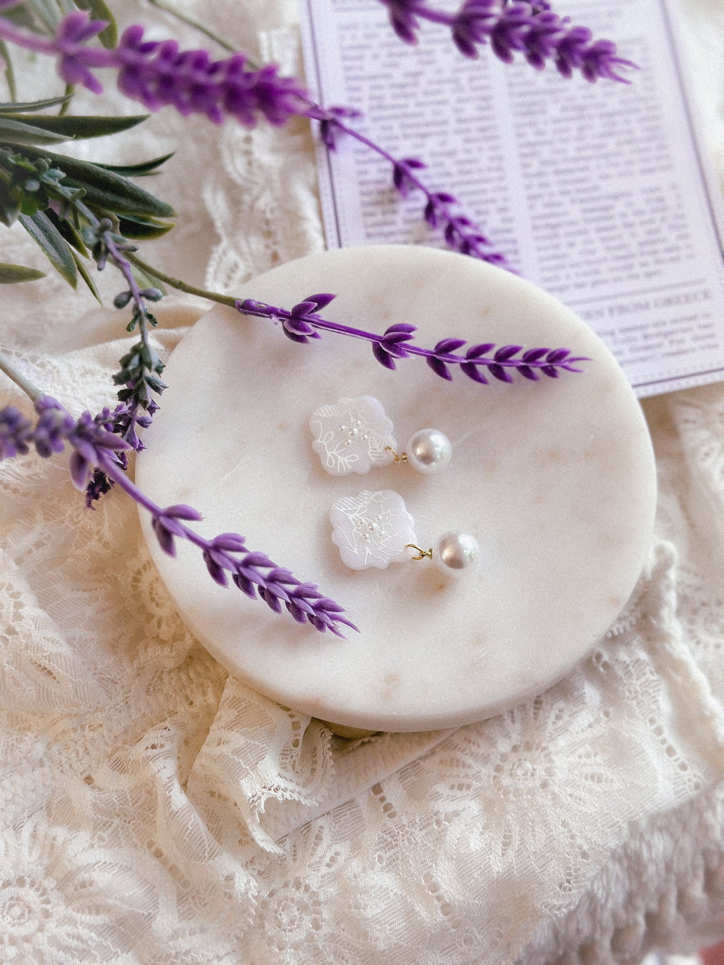 Translucent Floral Pearl Studs