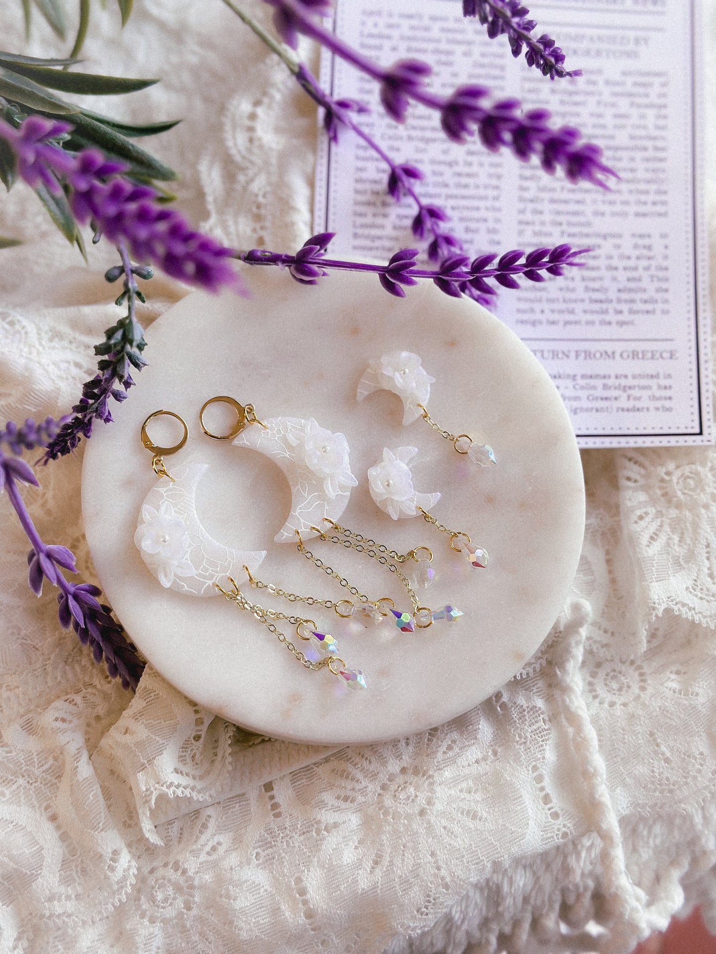 Translucent Floral Prism Moon Studs