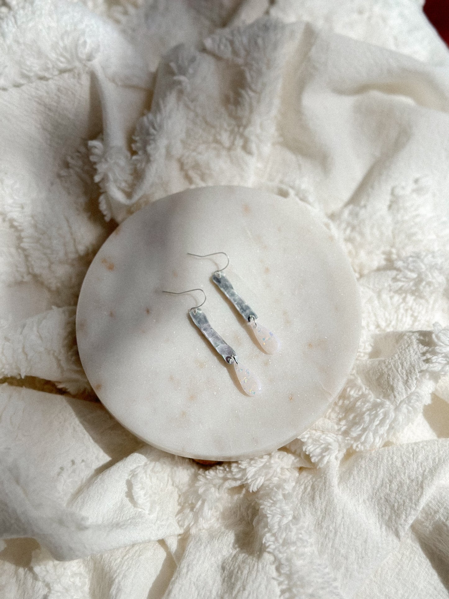 Opal Hammered Silver Minimal Drops