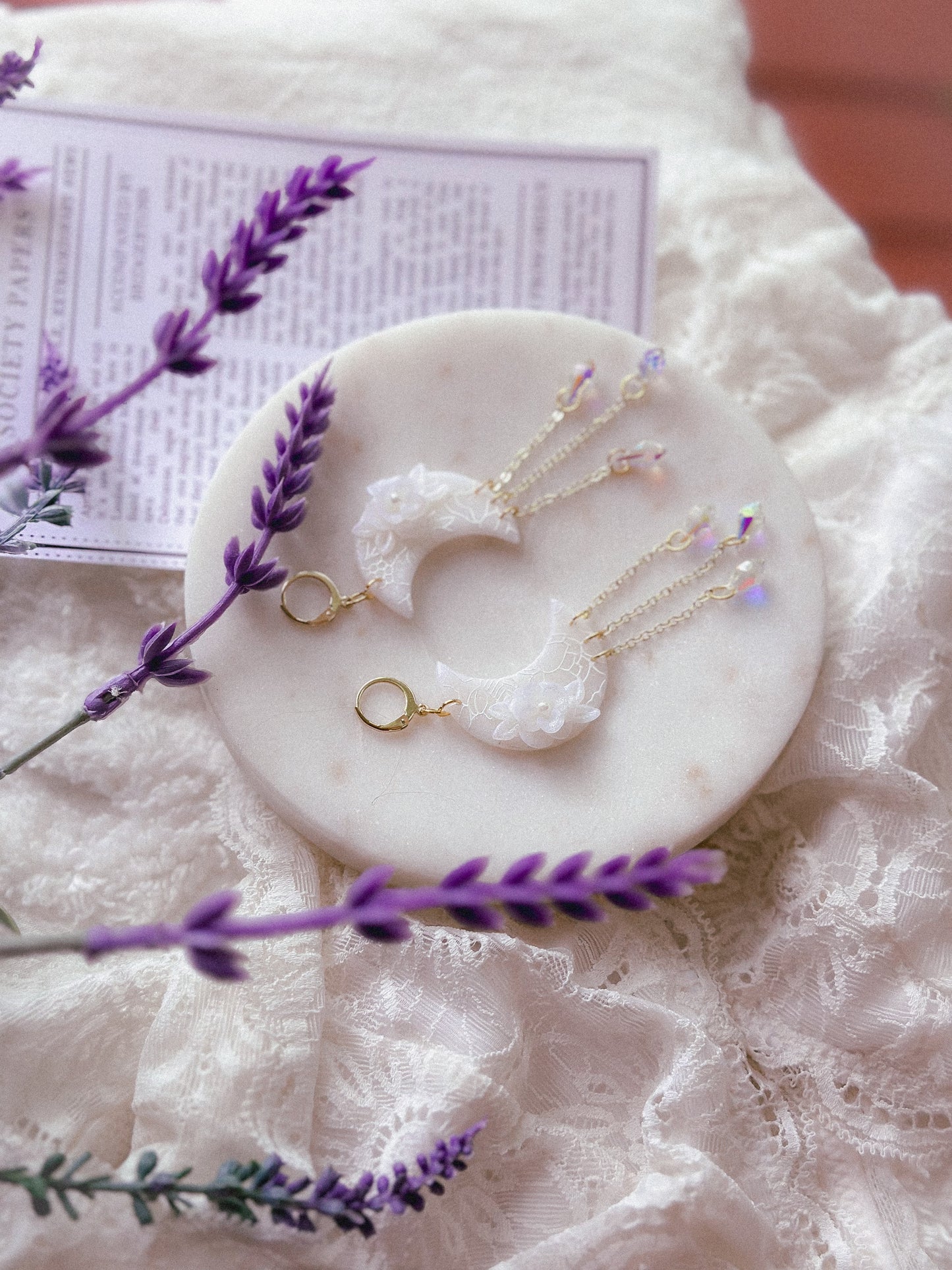 Translucent Floral Prism Moon Dangles