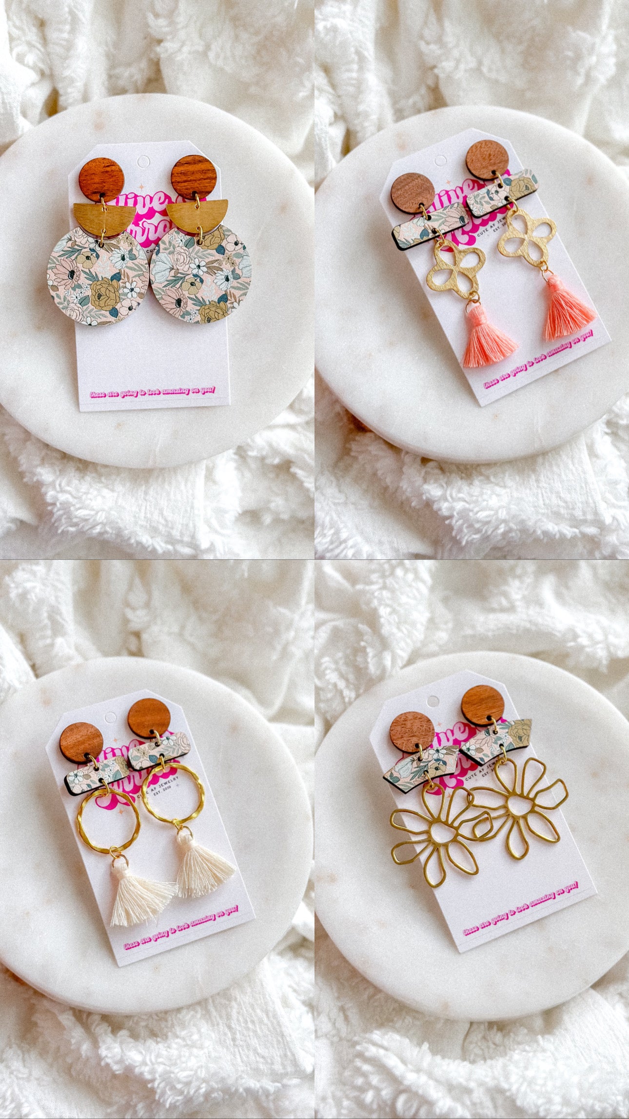 Floral Wood Daisy Dangles