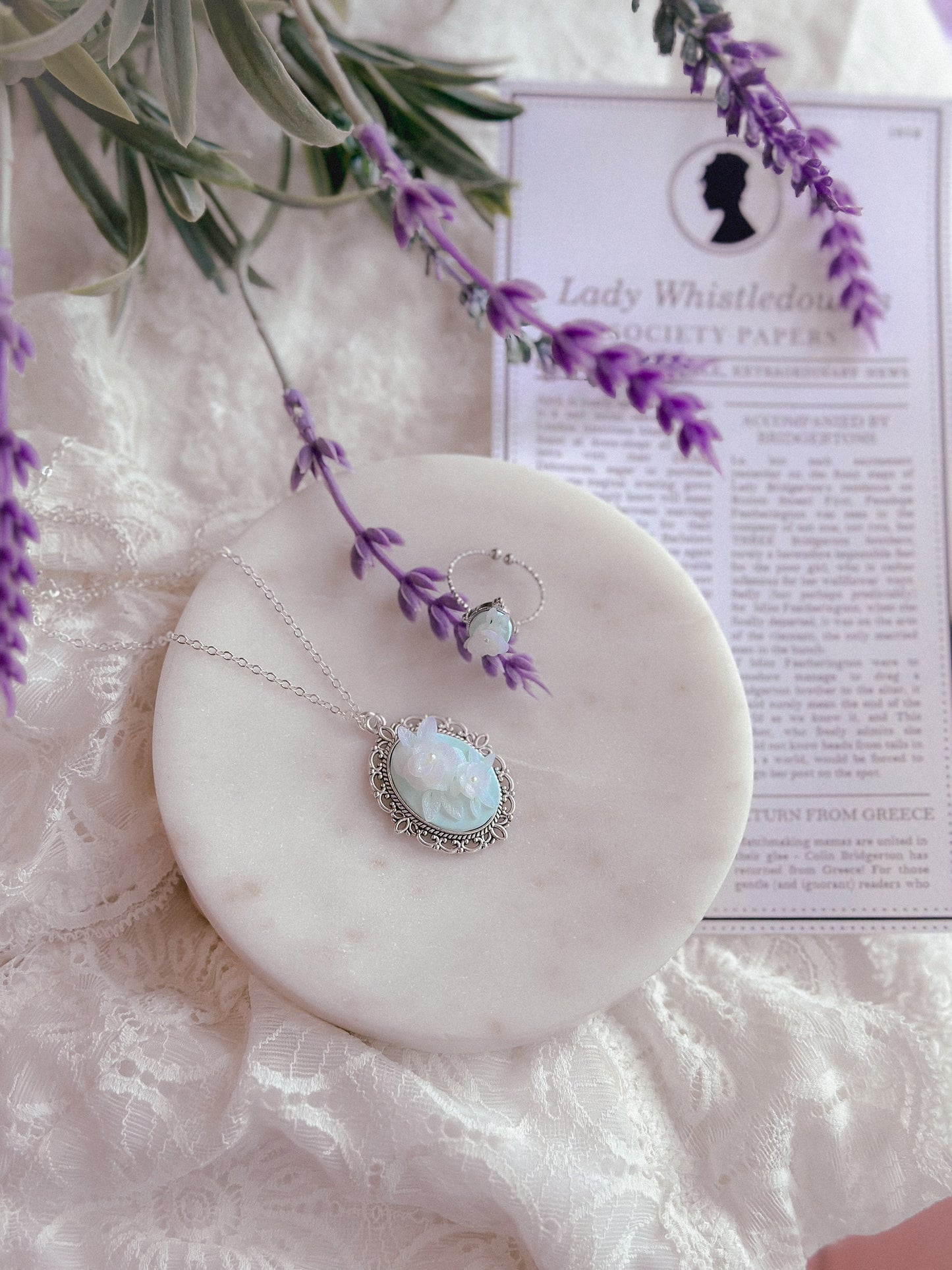 Translucent Floral Adjustable Ring- Mint Silver