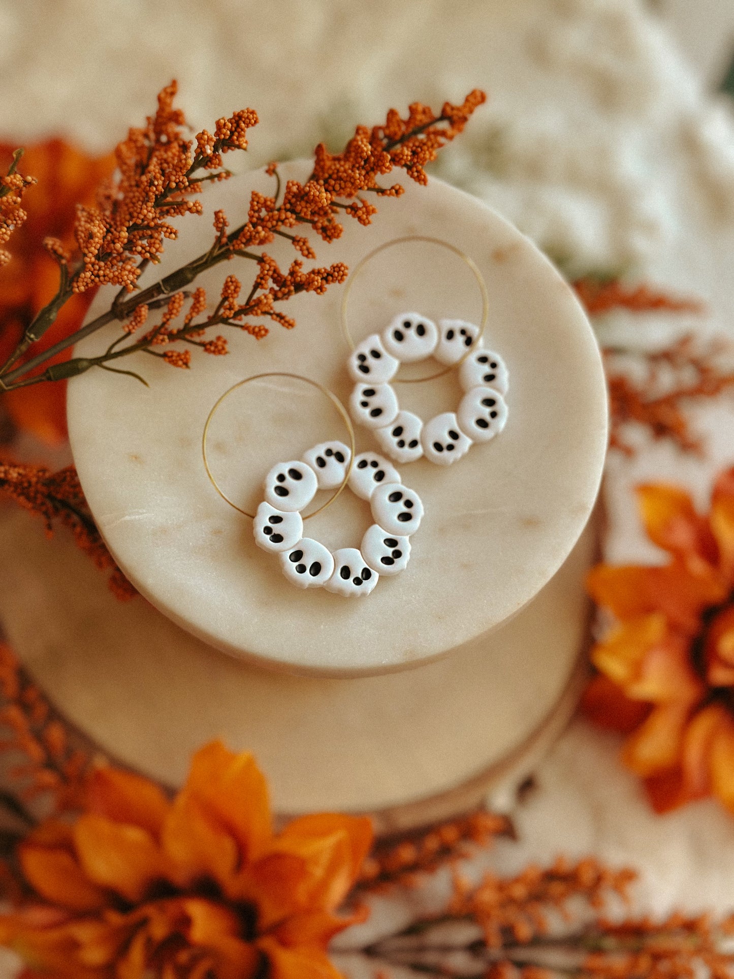 Handcrafted skull wreath hoop earrings for Halloween or gothic style