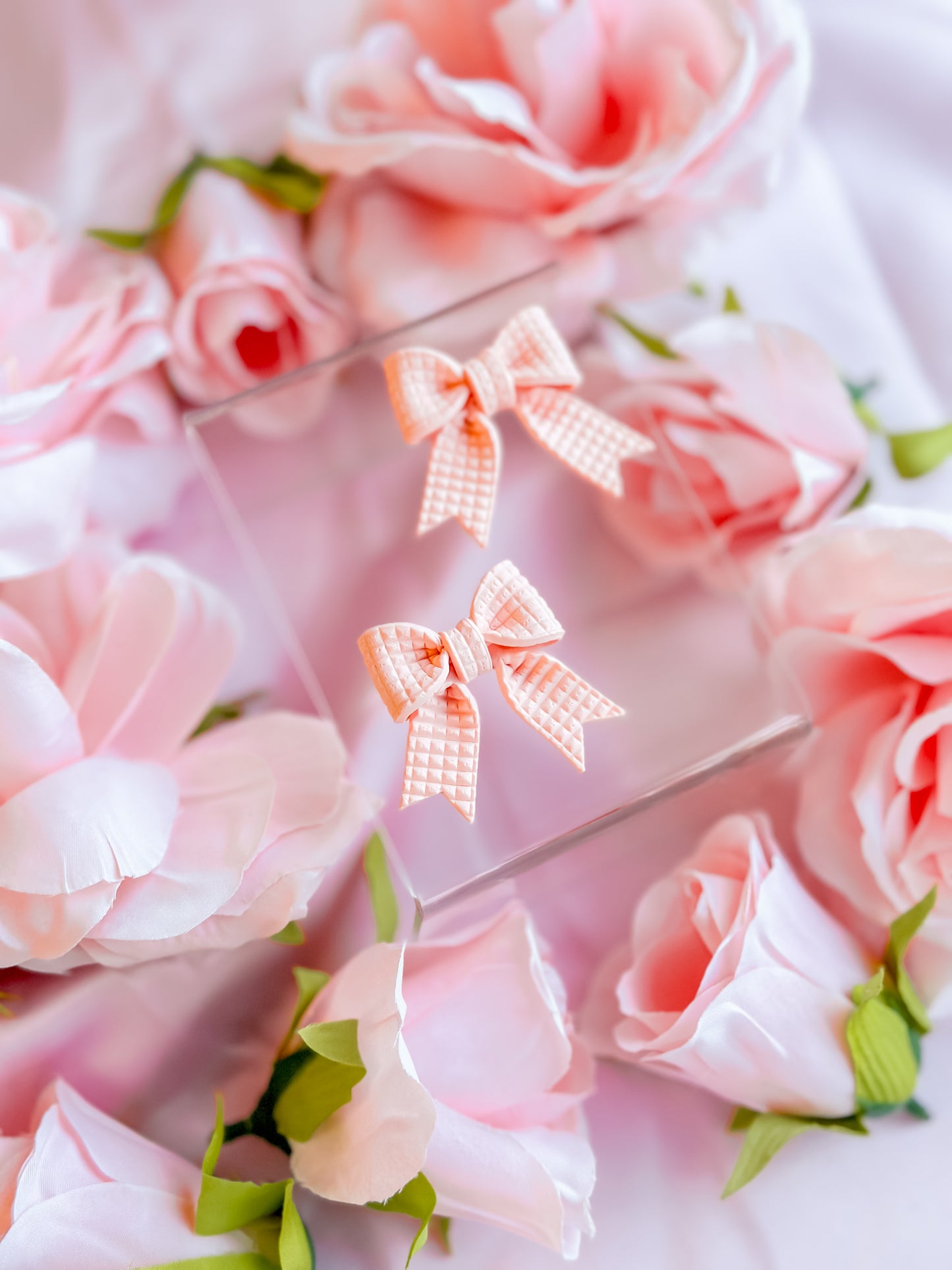 Peach Fuzz Bows Studs