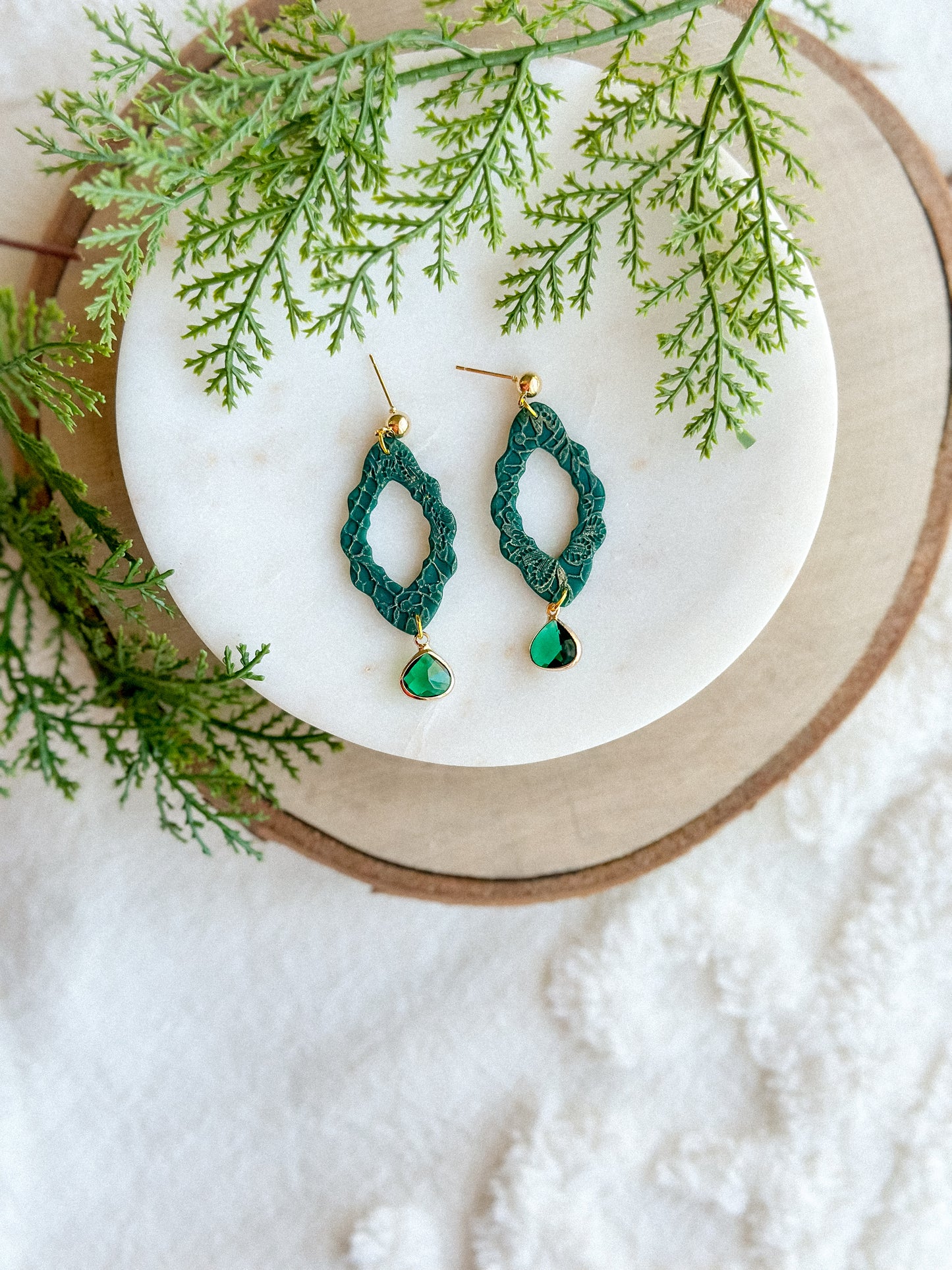 Emerald Lace Crystal Cutout Dangles