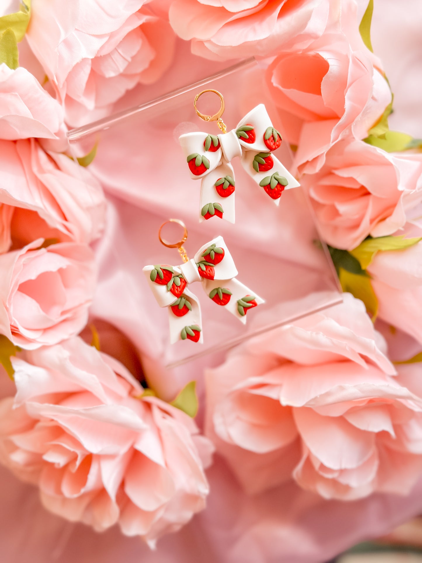 Mini Strawberry Bows Dangles
