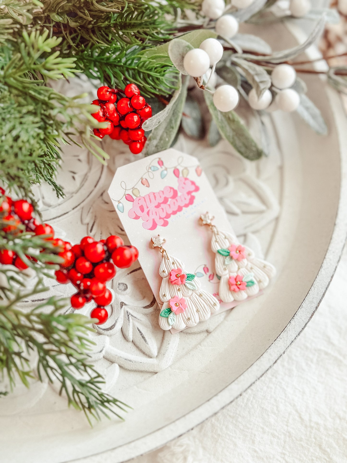 Vintage Flower Xmas Trees w/ Star Topper