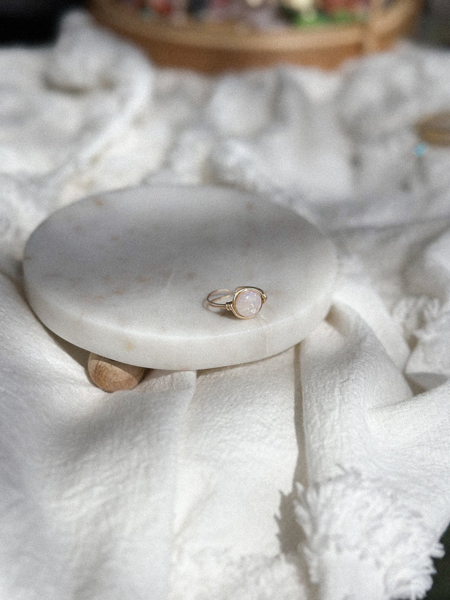 Opal Gold Wire Wrapped Adjustable Ring