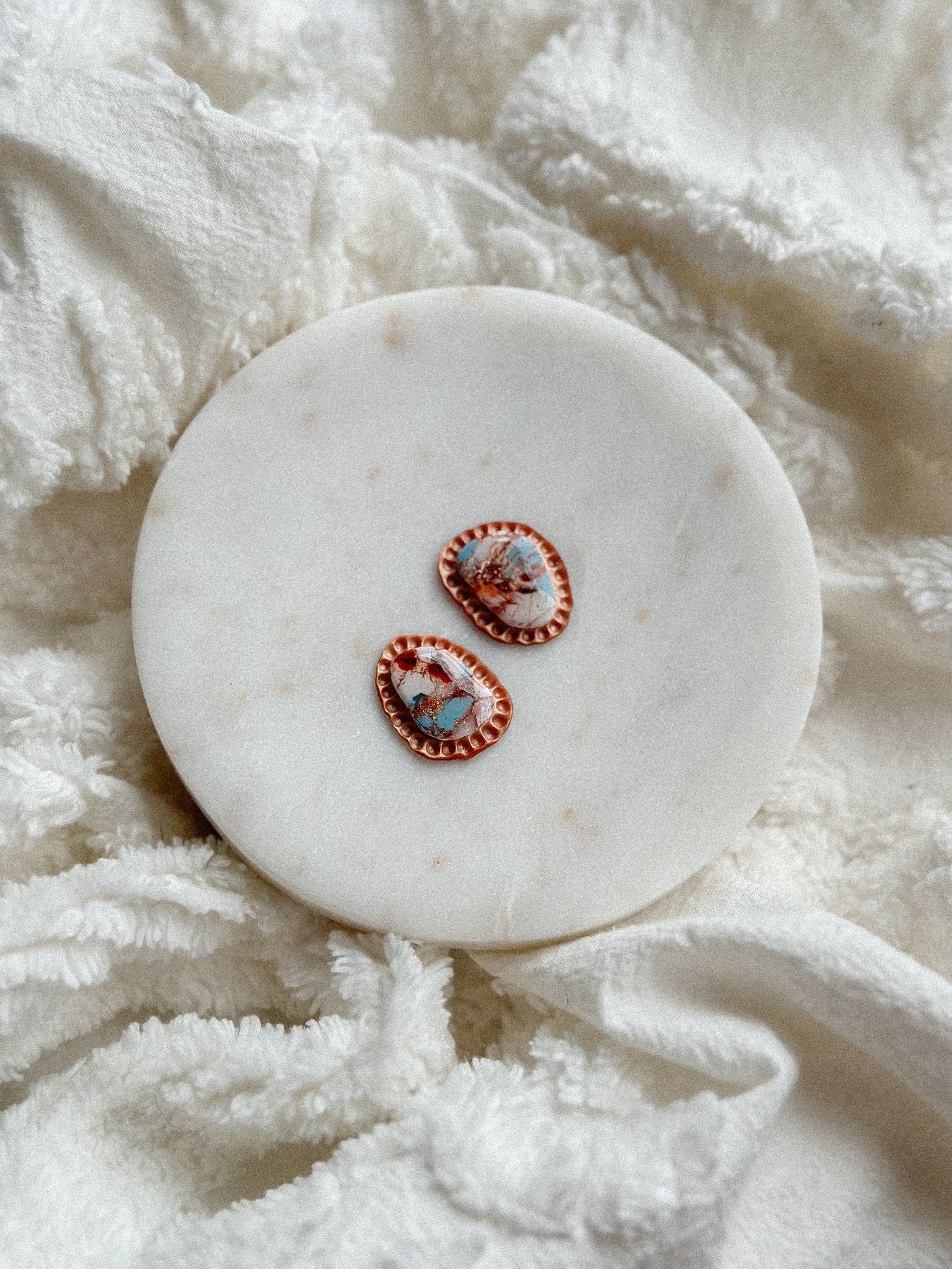 Oyster Copper Turquoise Scalloped Studs Earrings