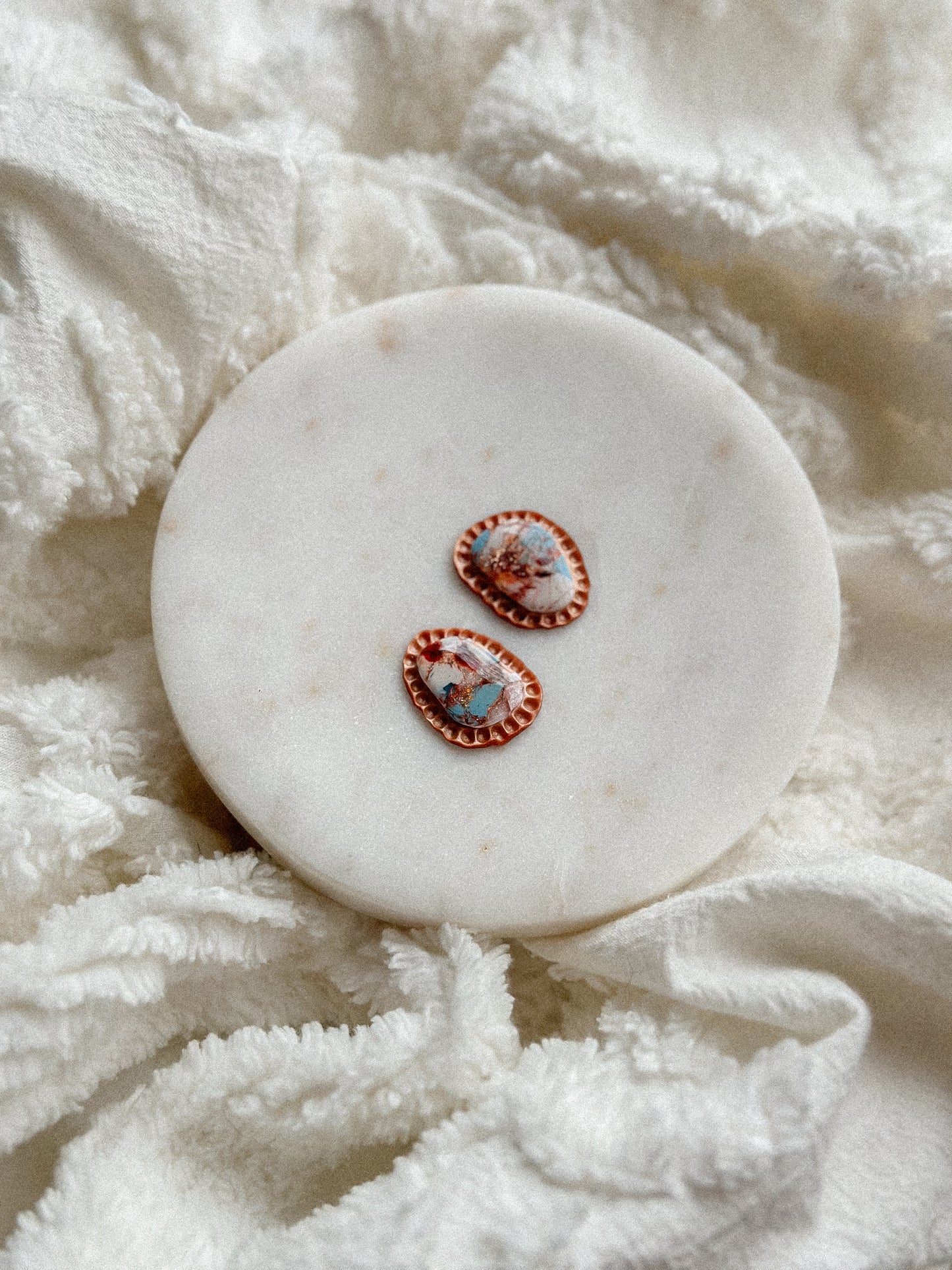 Oyster Copper Turquoise Scalloped Studs Earrings