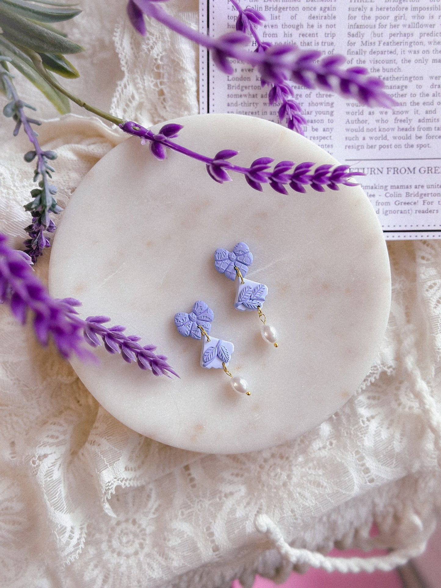 Eloise Blue Floral Bow Pearl Studs
