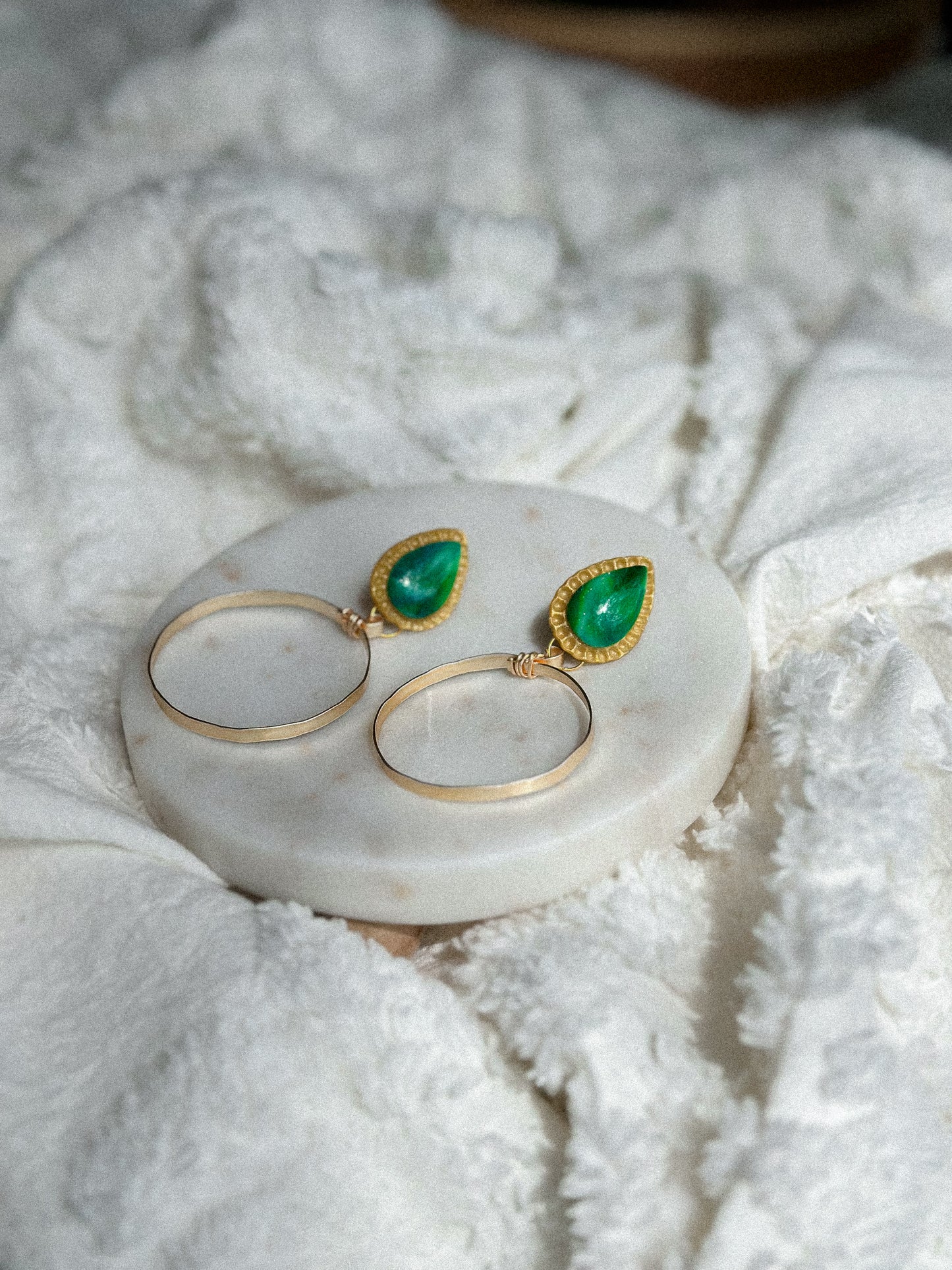 Caladan Green Gold Hammered Hoop Earrings