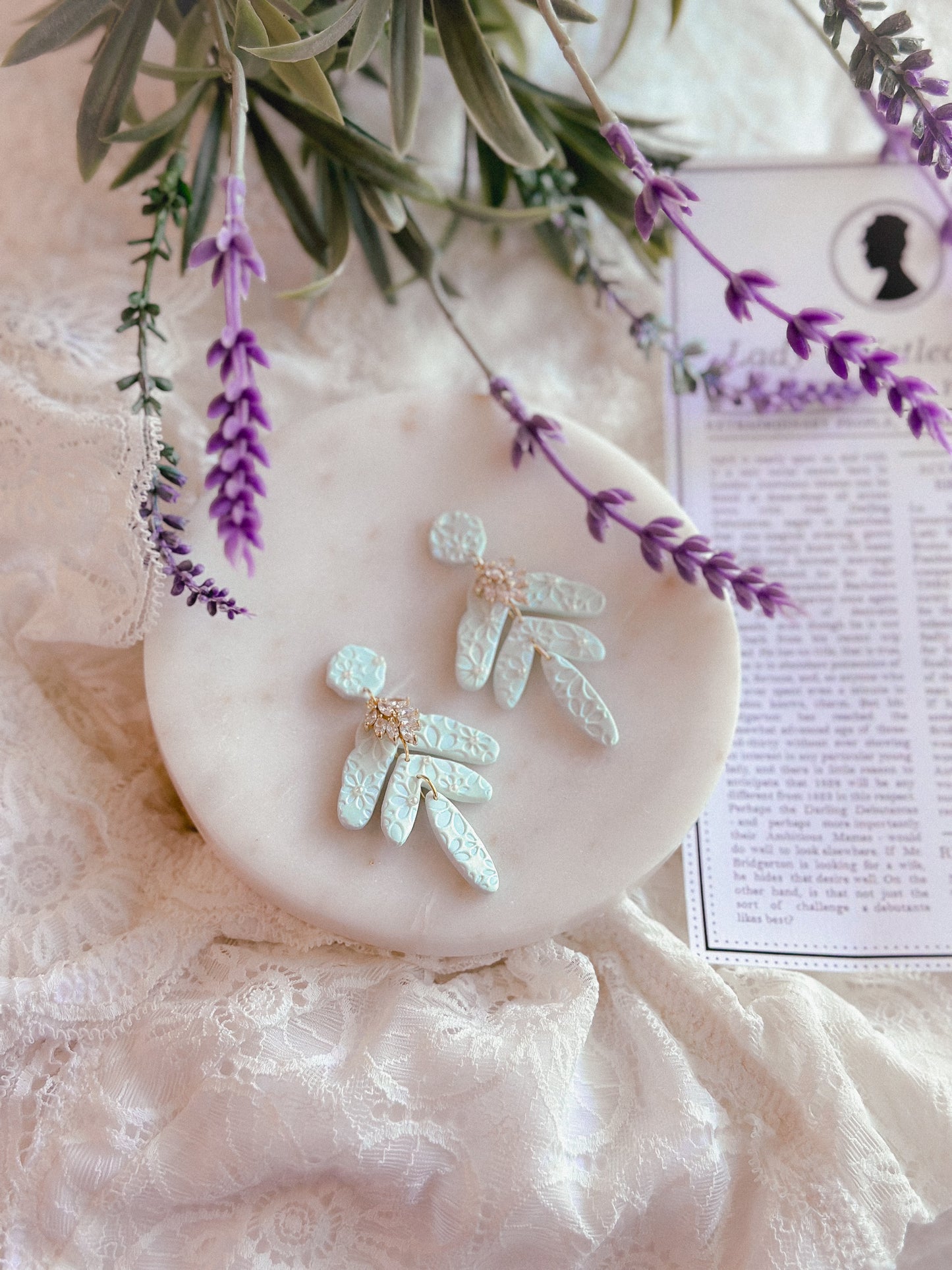 Mint Lace Daisy Crystal Dangles