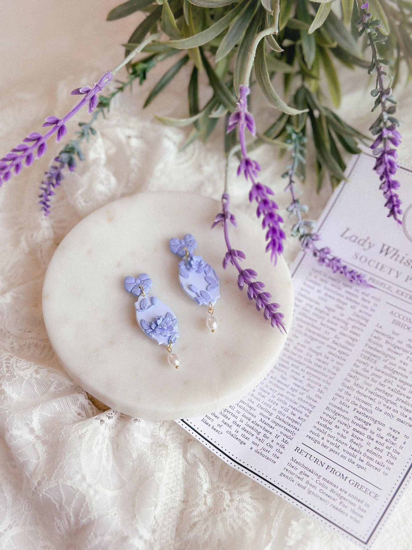 Eloise Blue Floral Bow Pearl Drops