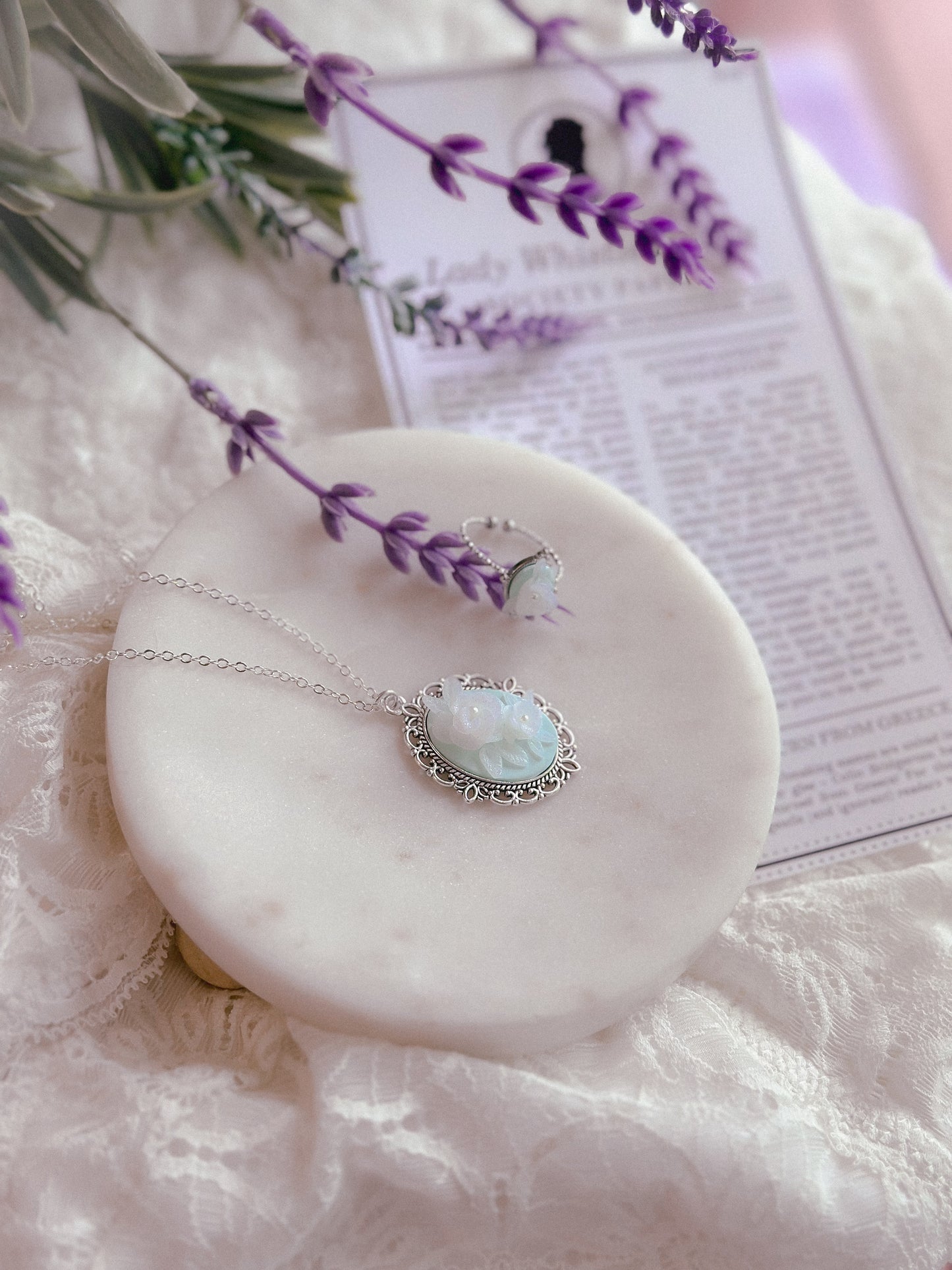 Translucent Floral Adjustable Ring- Mint Silver