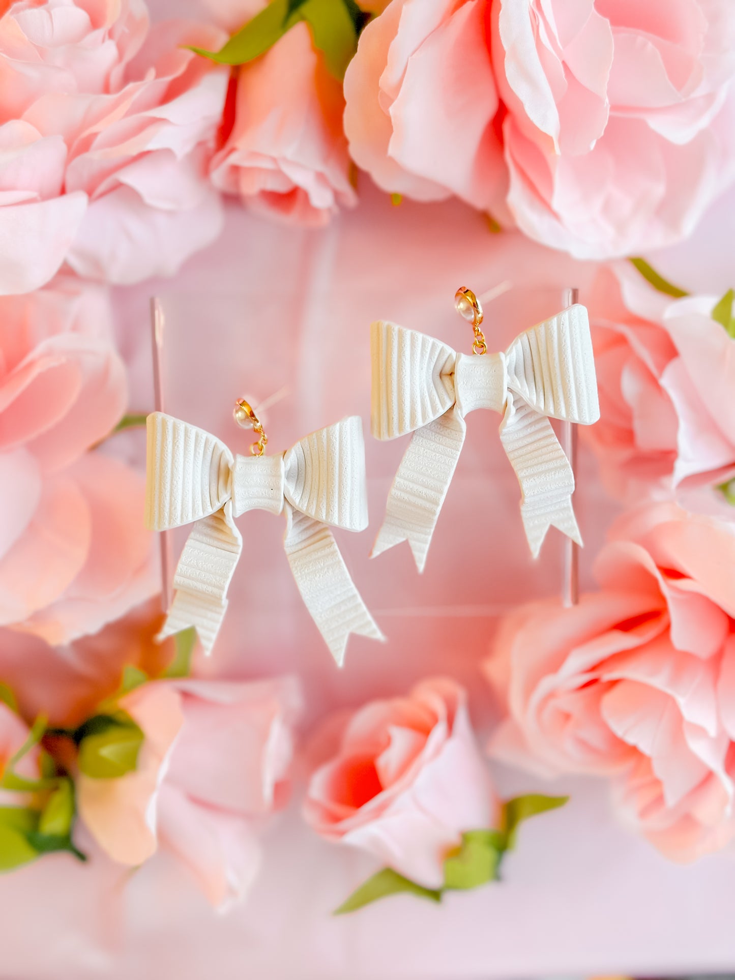 Corduroy Pearl Bow Drops