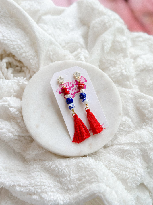 Chinoiserie Beaded Tassel Drops w/ Star Toppers
