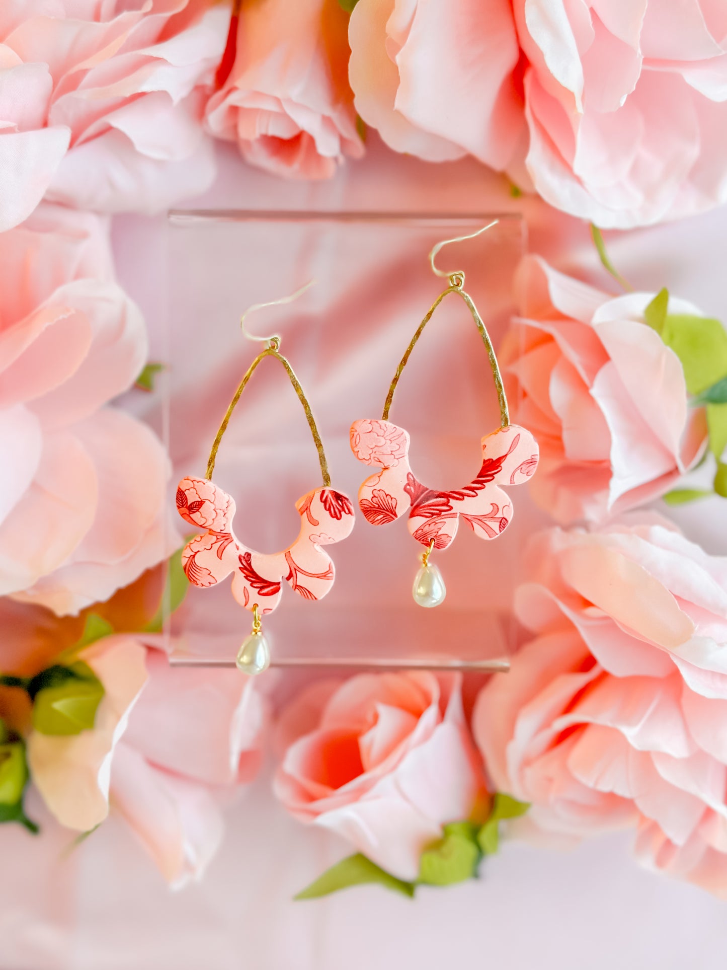 Peach Fuzz Chinoiserie Teardrop Dangles