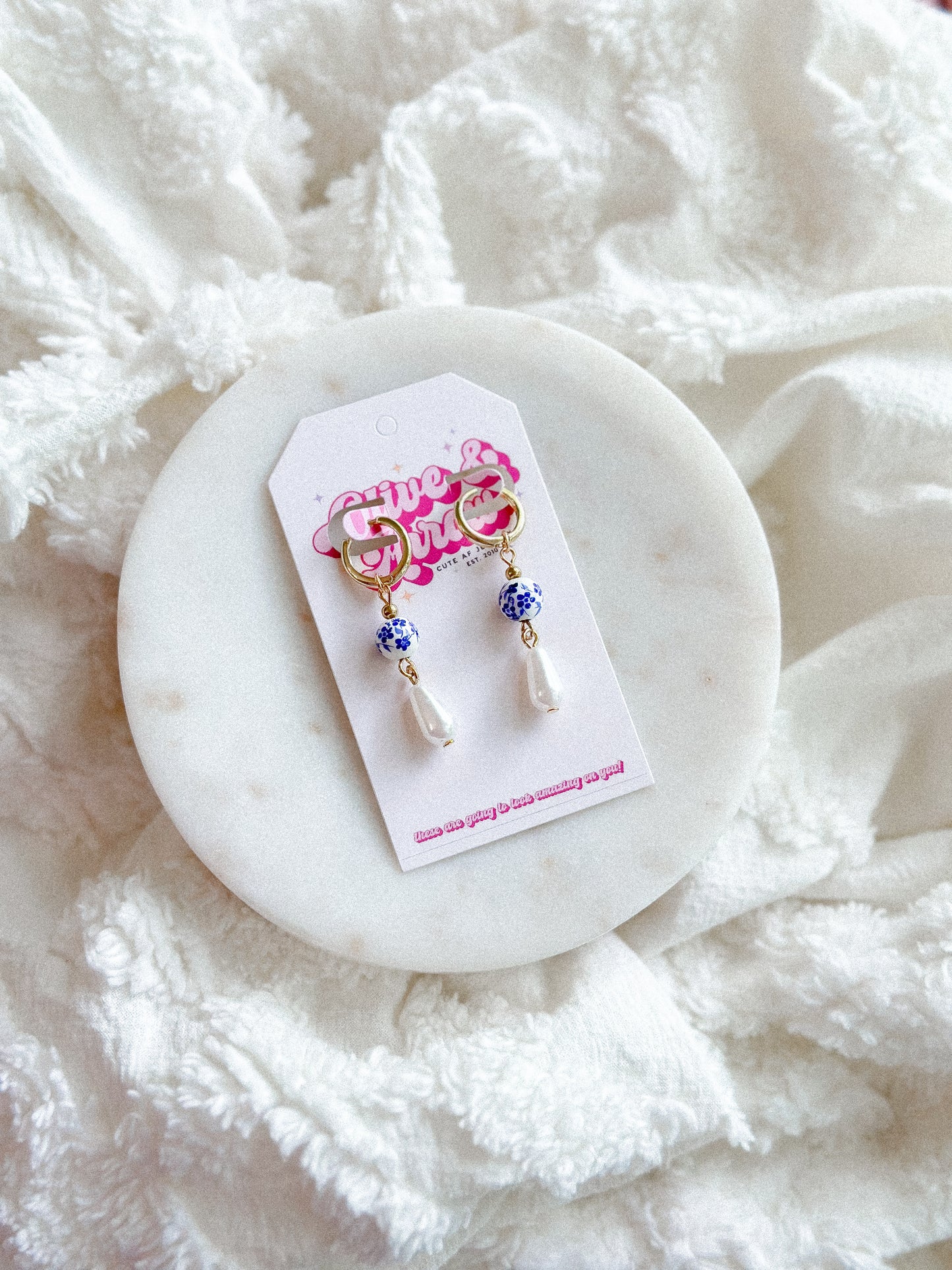 Single Chinoiserie + Pearl Bead Drops