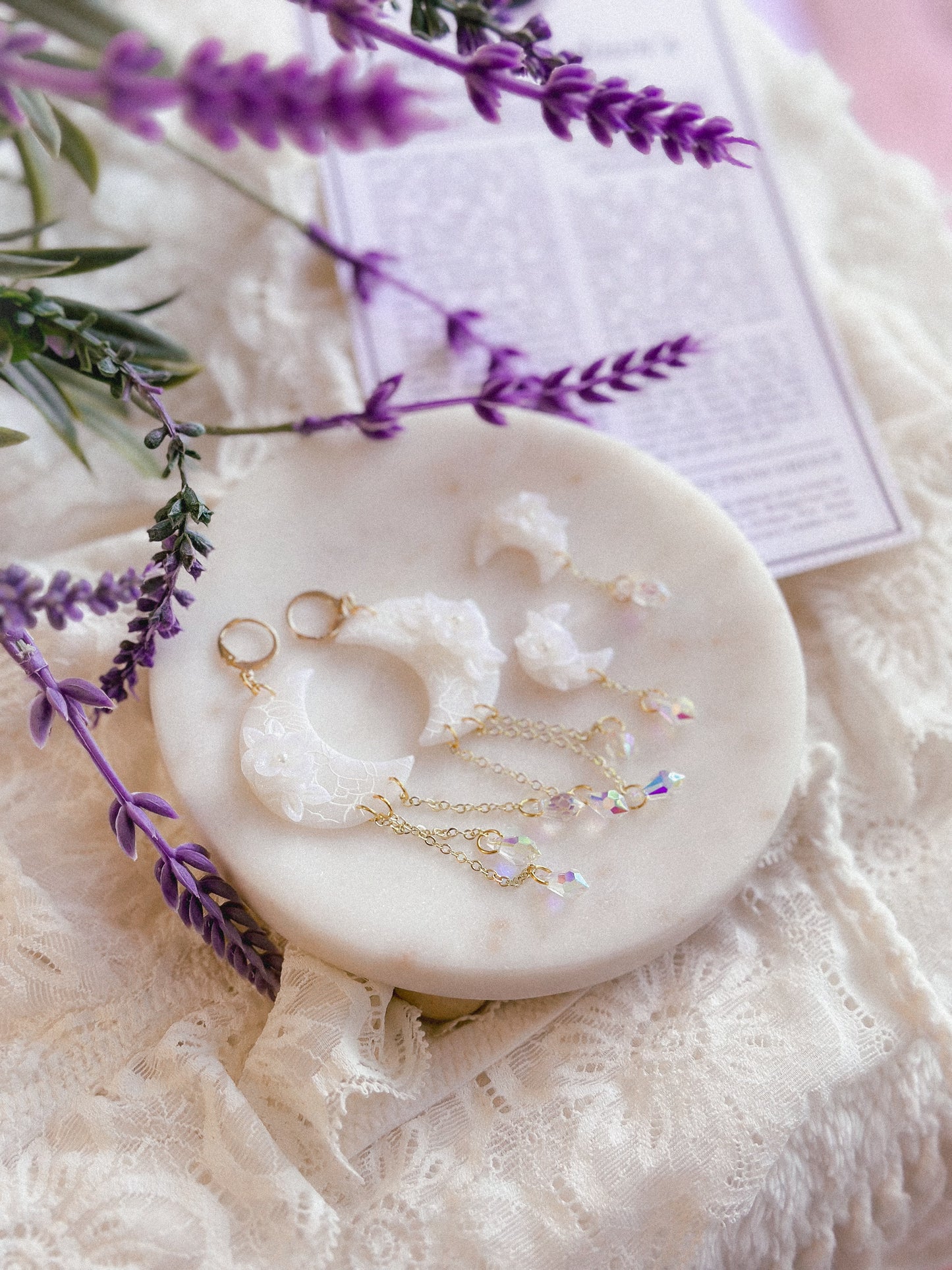 Translucent Floral Prism Moon Studs