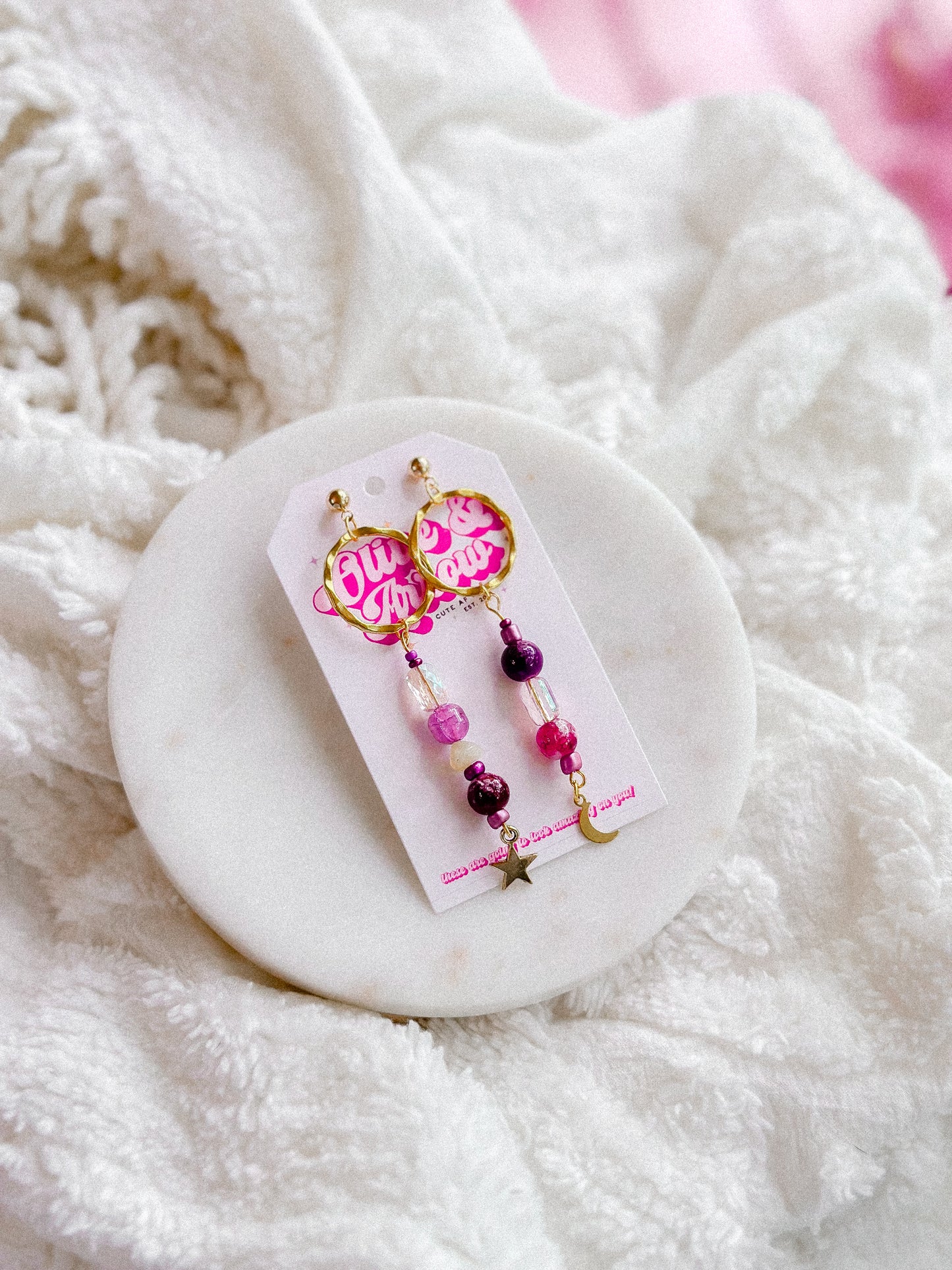 Purple Beaded Moon + Star Drops