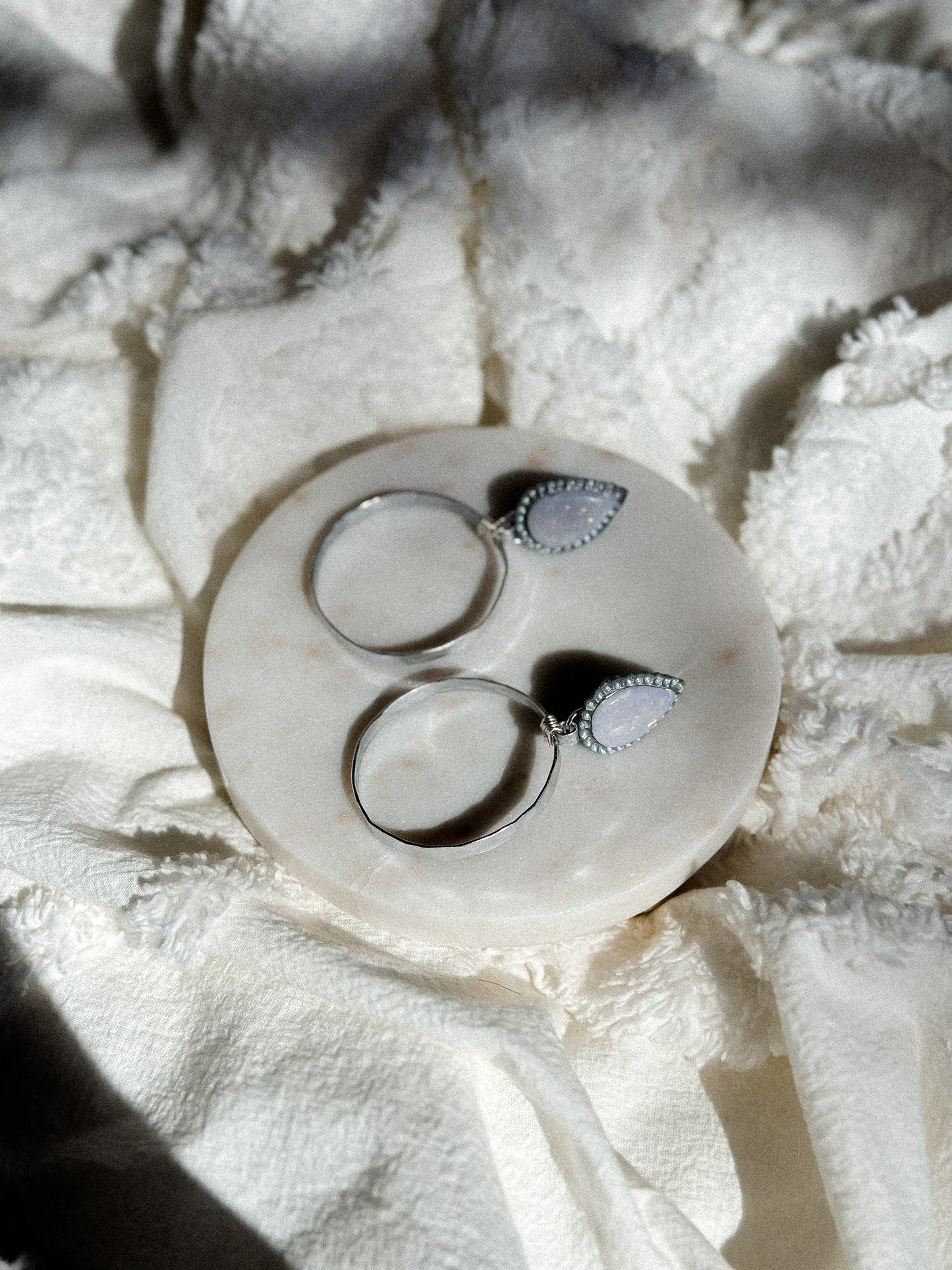 Opal Silver Hammered Hoop Earrings