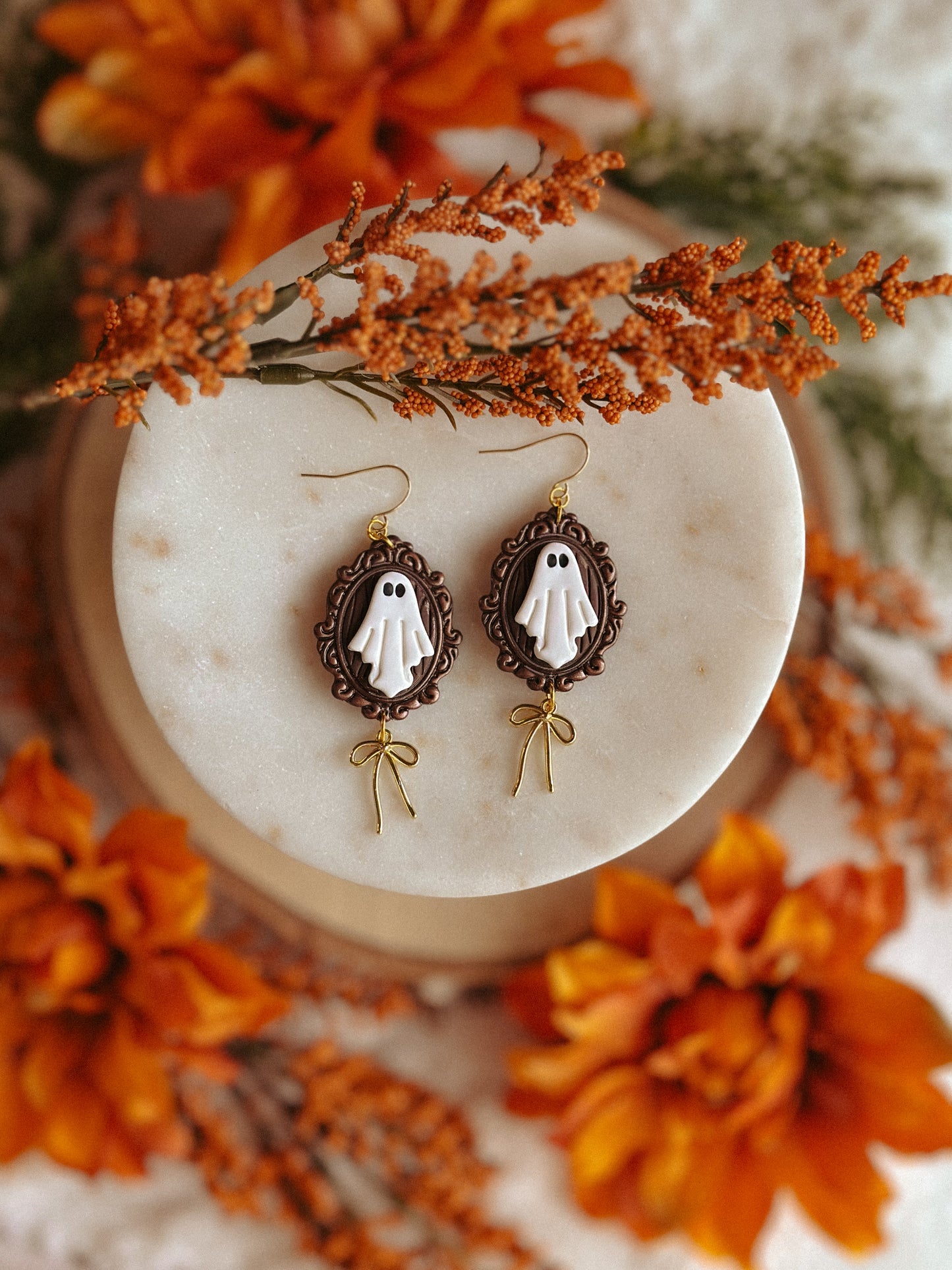 Vintage Ghostie Portrait Dangle polymer clay earrings haunted portrait
