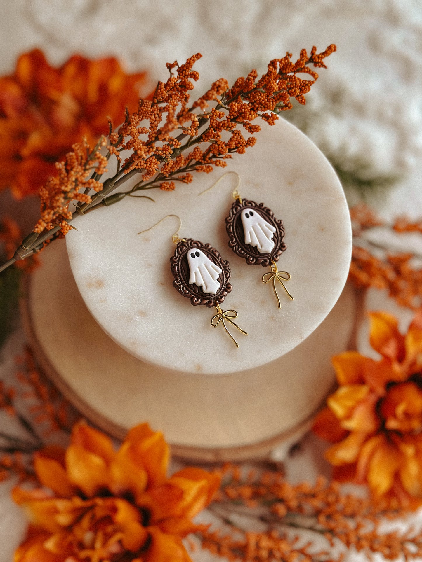 Vintage Ghostie Portrait Dangle polymer clay earrings haunted portrait