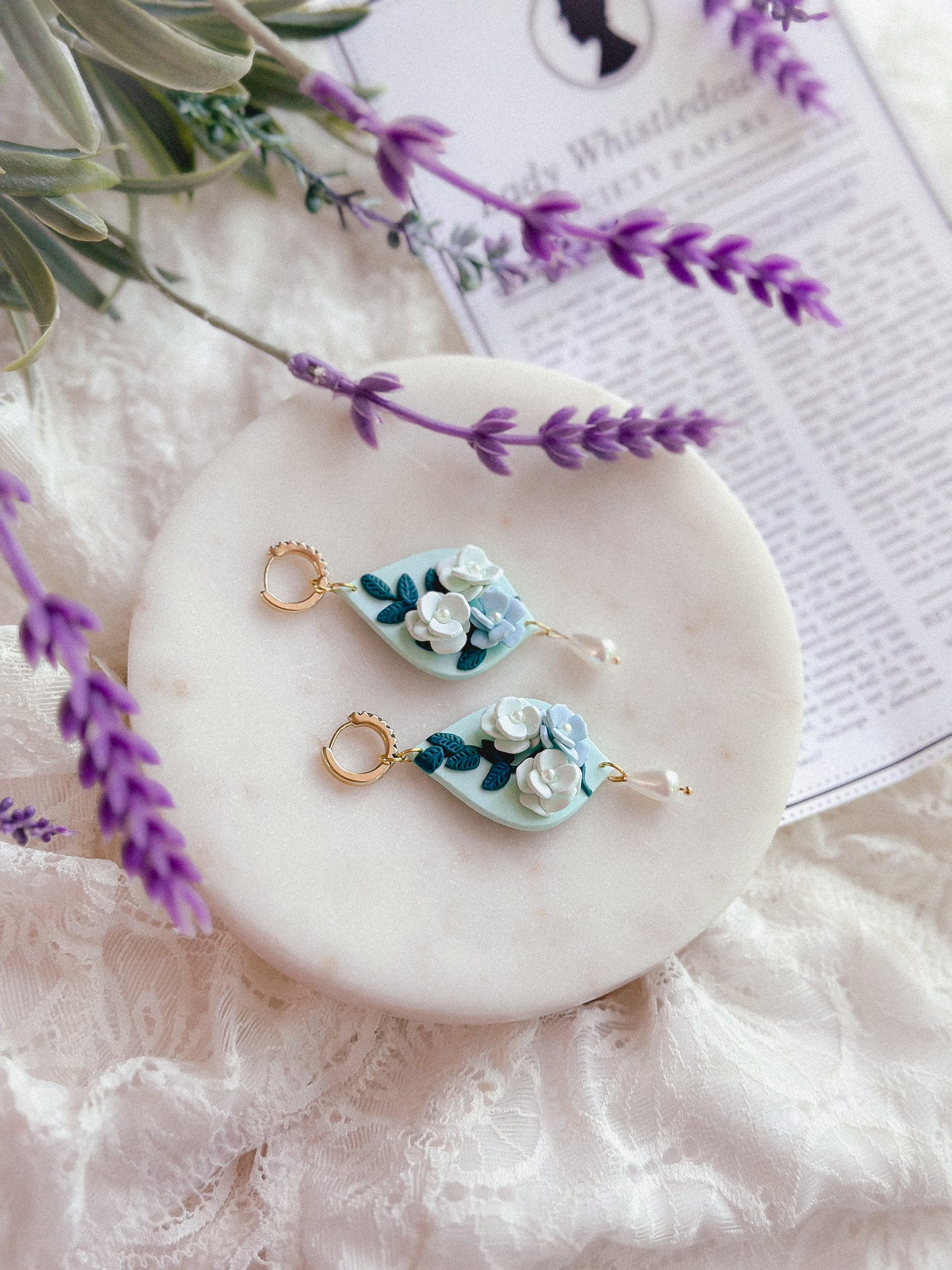 Penelope Mint Floral Pearl Drops