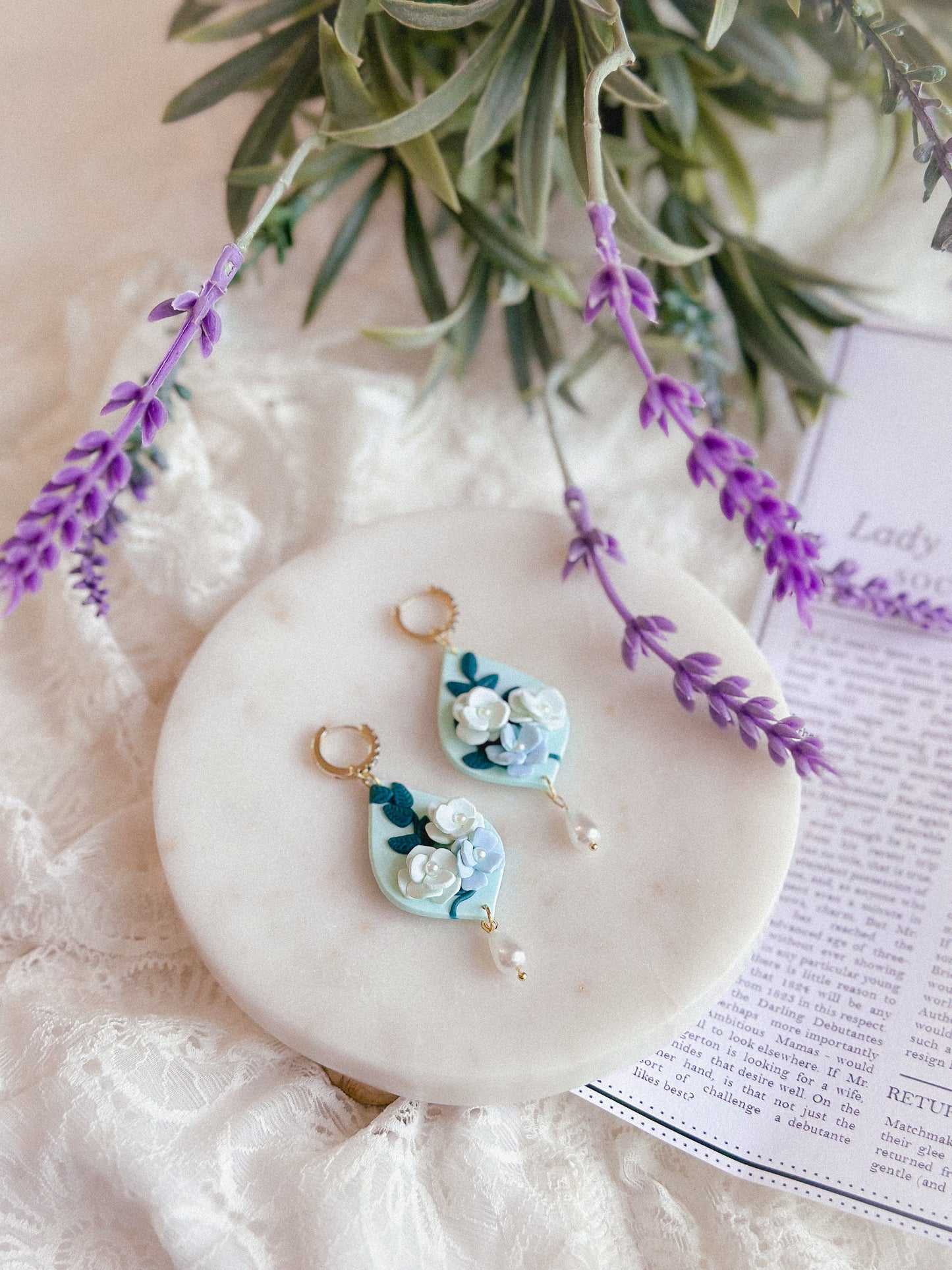 Penelope Mint Floral Pearl Drops