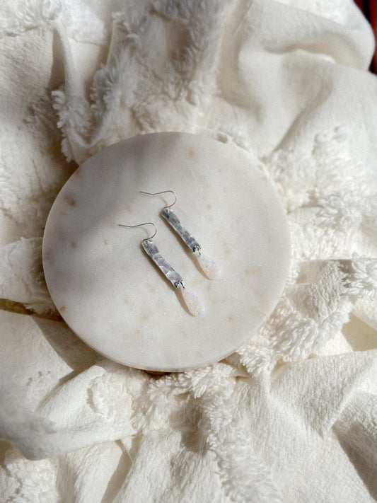 Opal Hammered Silver Minimal Drops