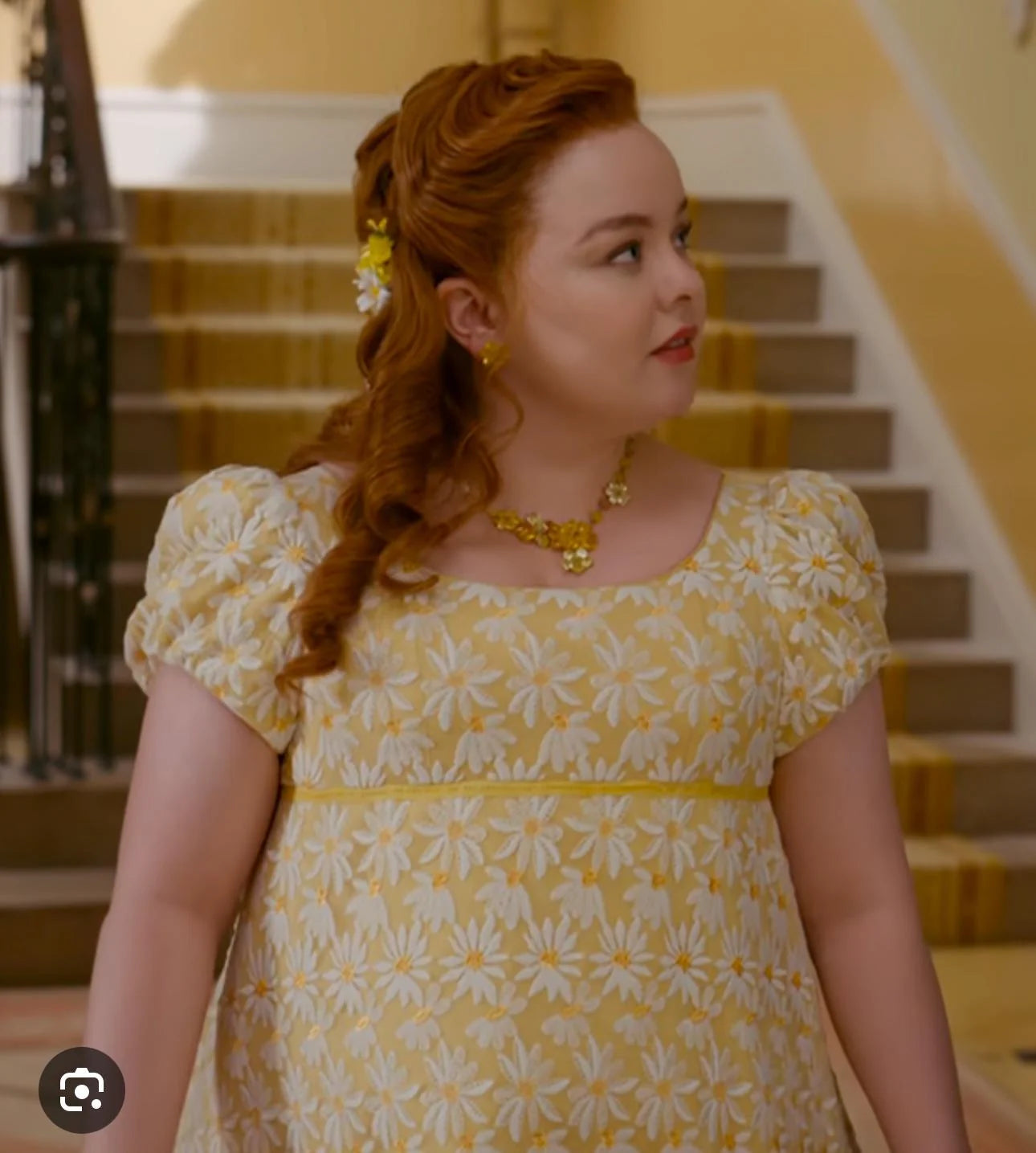 Penelope Yellow Daisy Dress Bow Top Drops- Bridgerton Collection