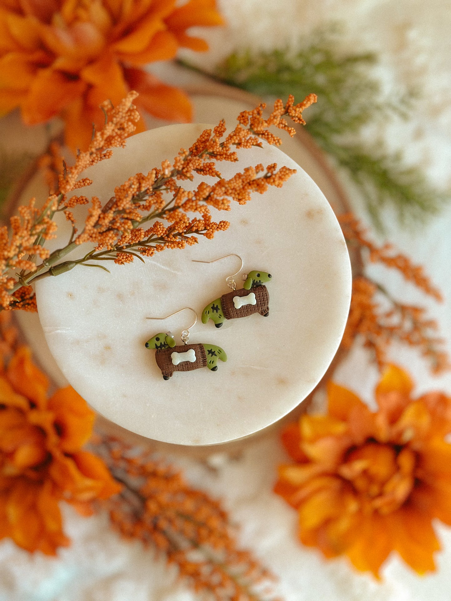 Frankenween Drops polymer clay Halloween dangle earrings with spooky design