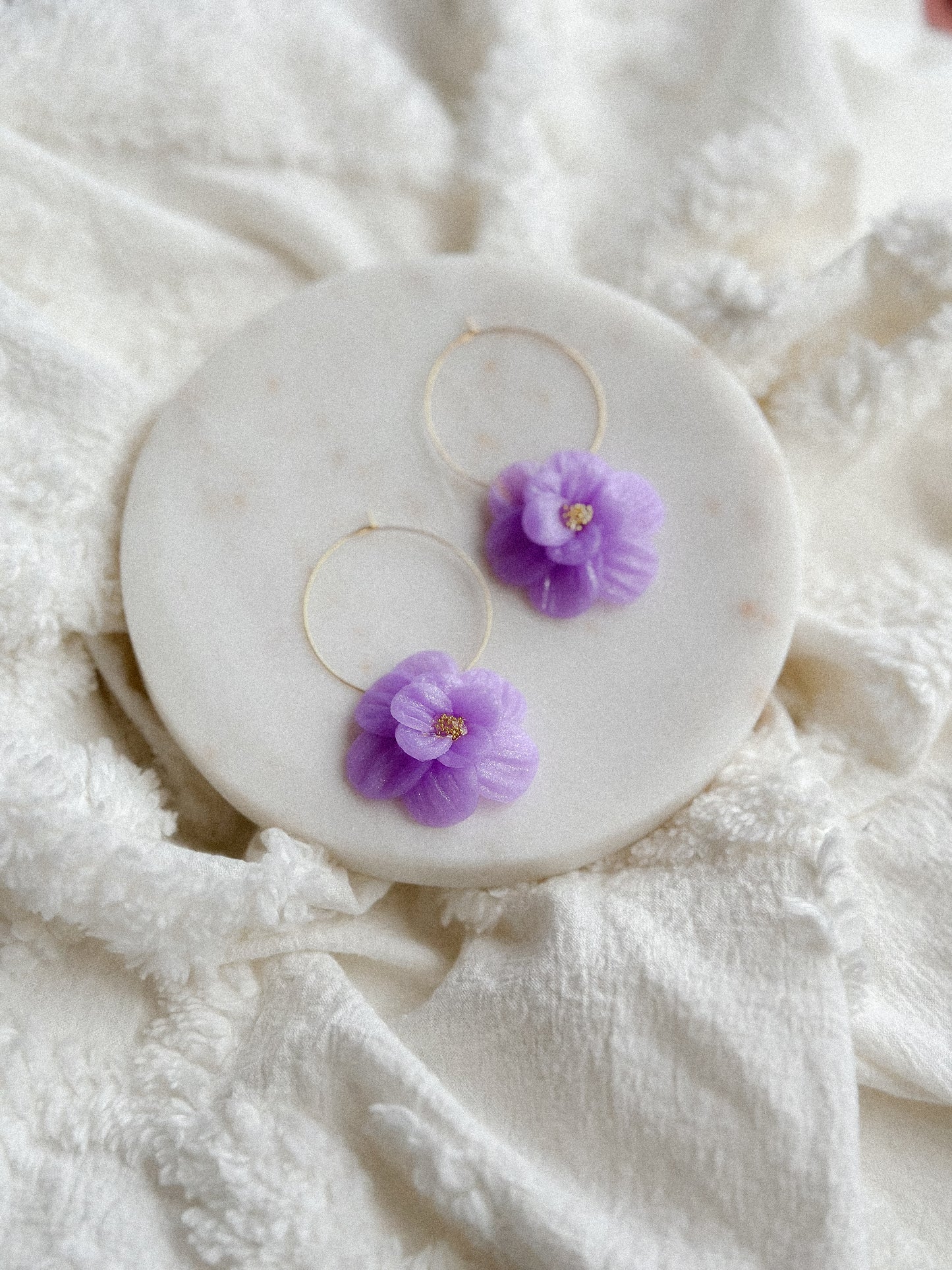 Violet Shimmer Translucent Flower Hoops