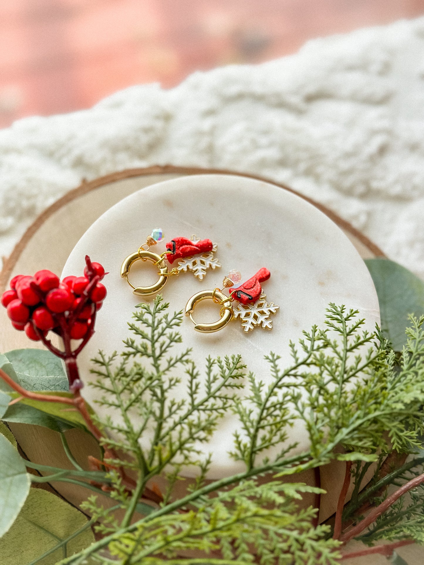 Sparkly Cardinal Winter Charms Huggies