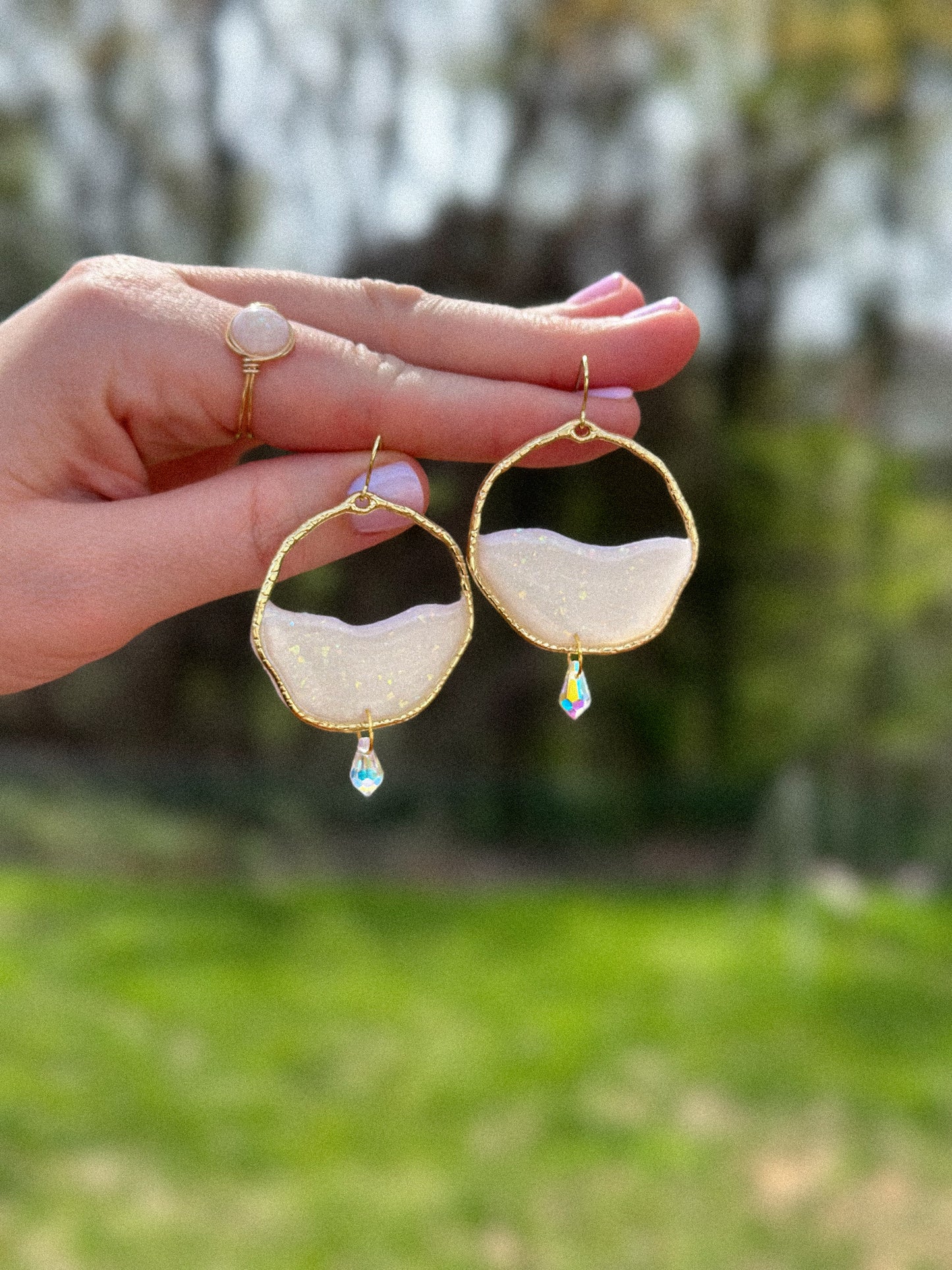 Opal Stained Glass Hoops Earrings