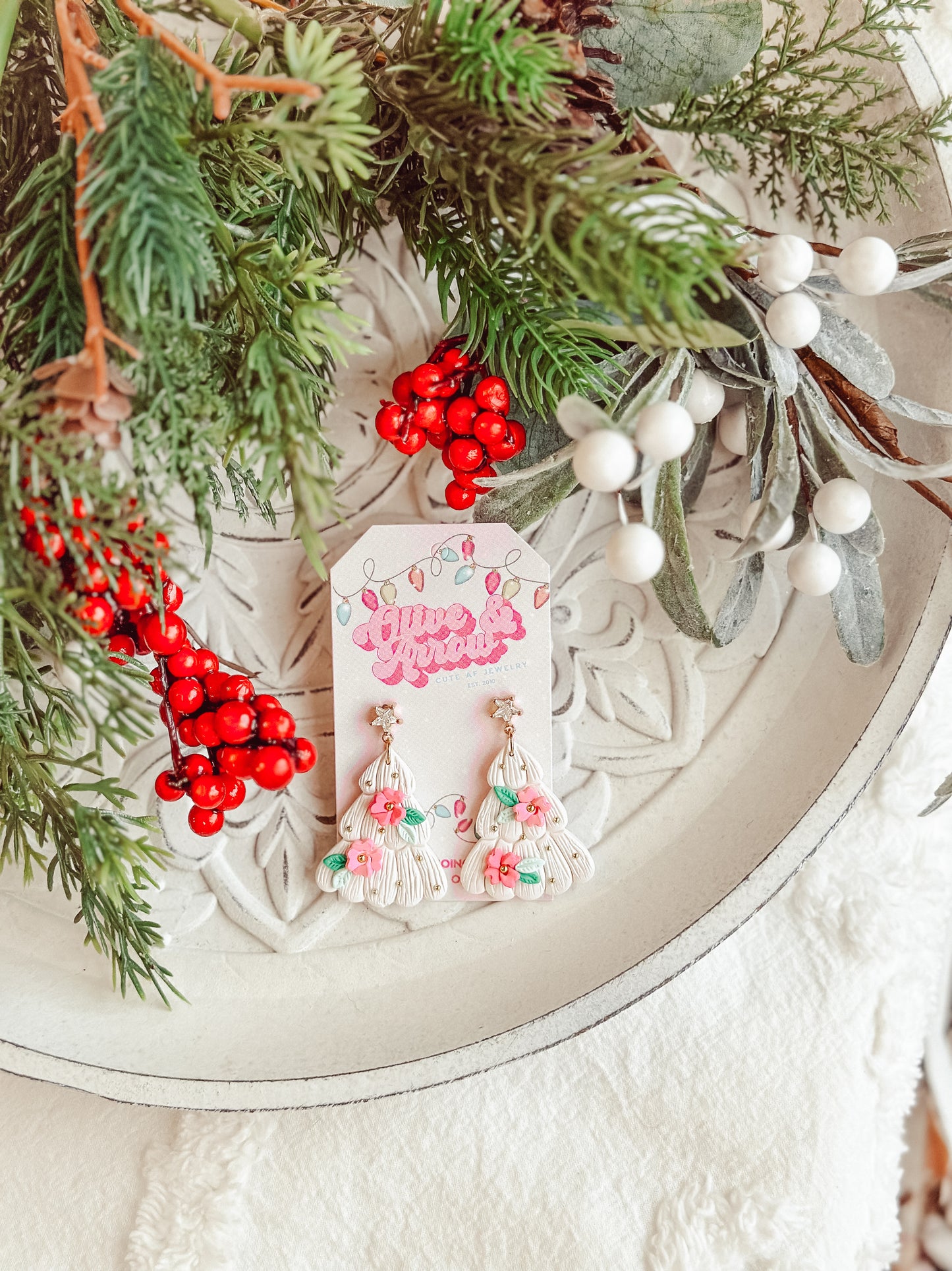Vintage Flower Xmas Trees w/ Star Topper