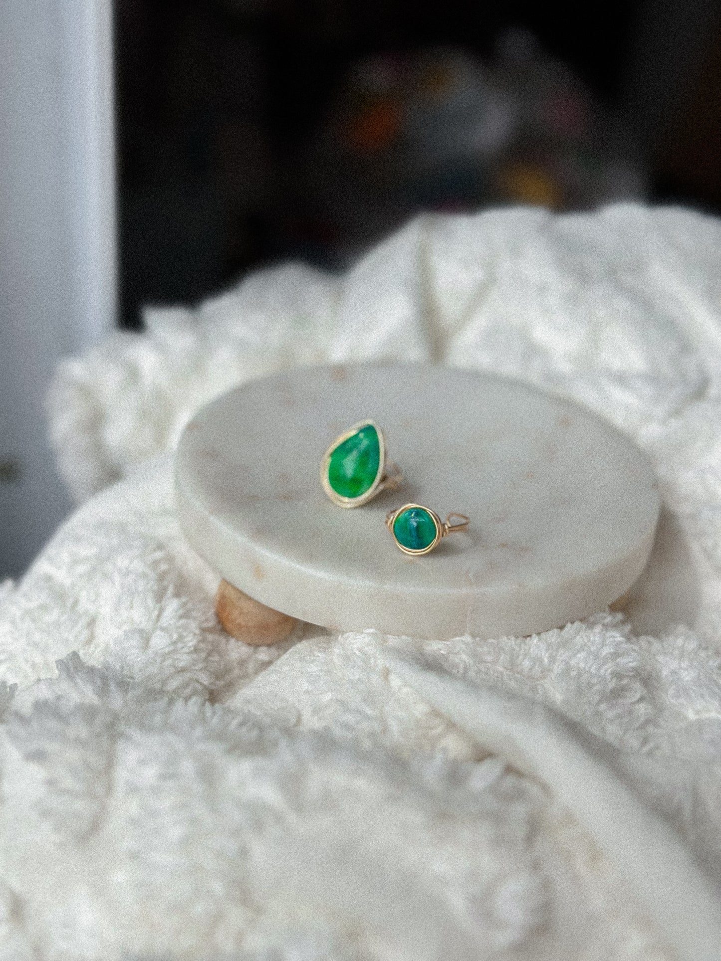 Caladan Green Round Gold Wire Wrapped Adjustable Ring