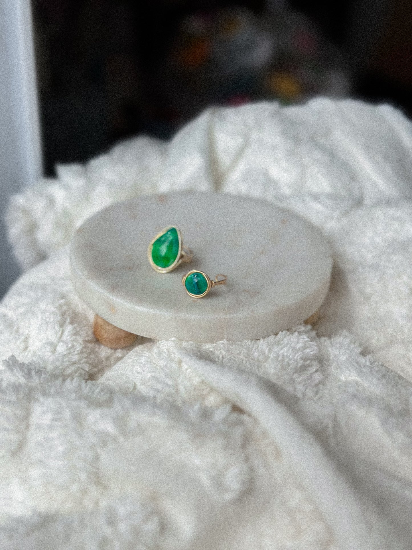 Caladan Green Round Gold Wire Wrapped Adjustable Ring